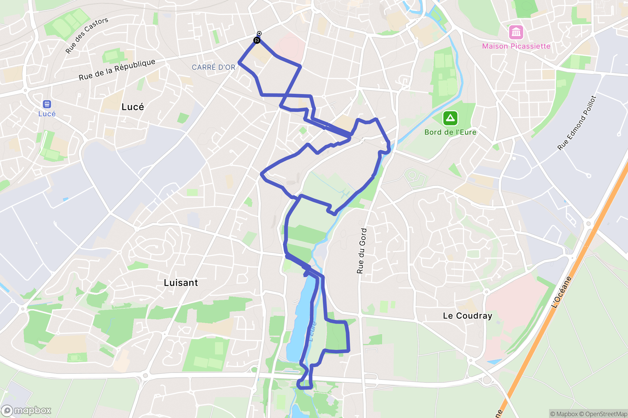 Chartres : carte du parcours de randonnée - France