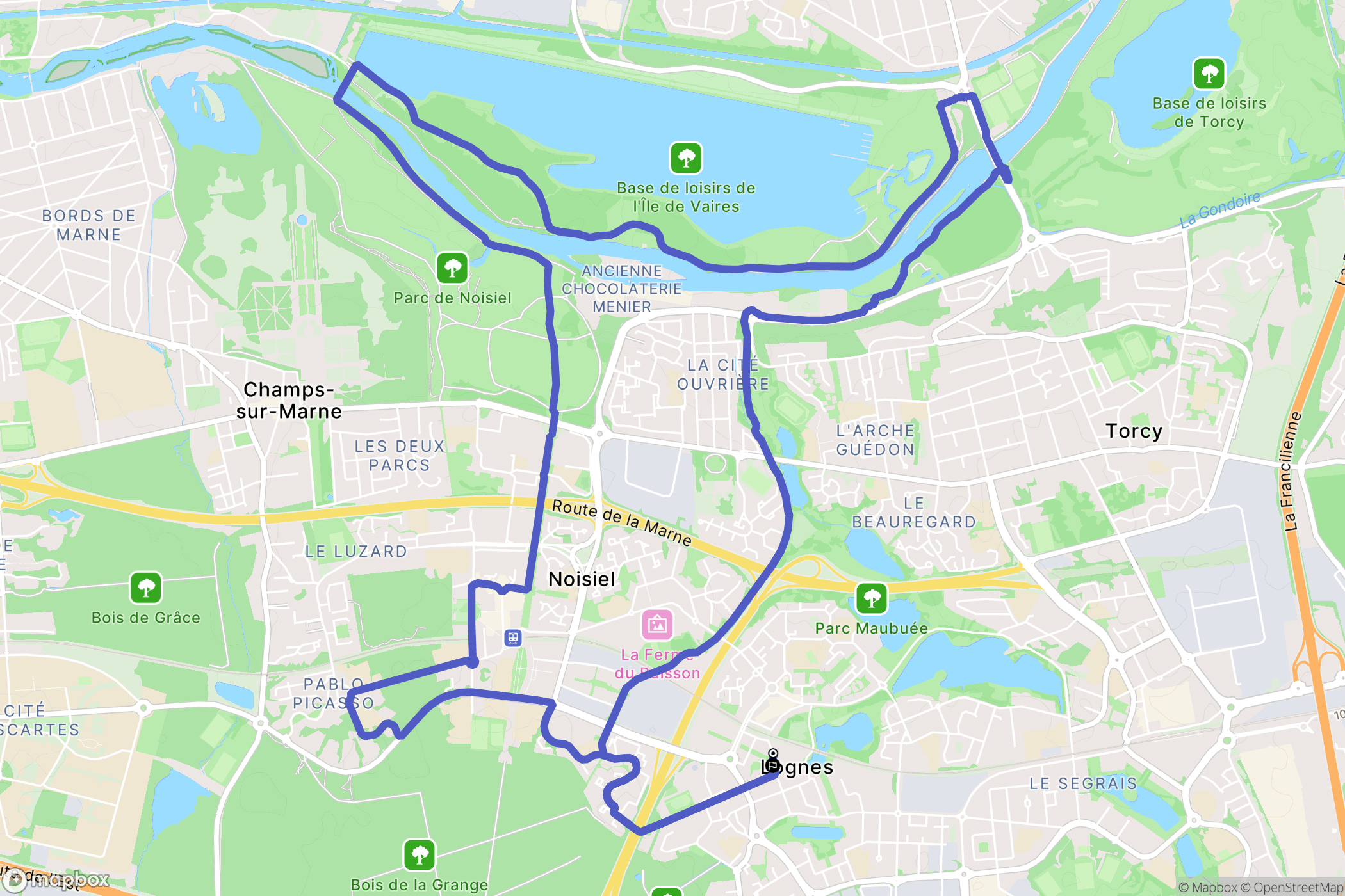 Lognes : carte du parcours de randonnée - France