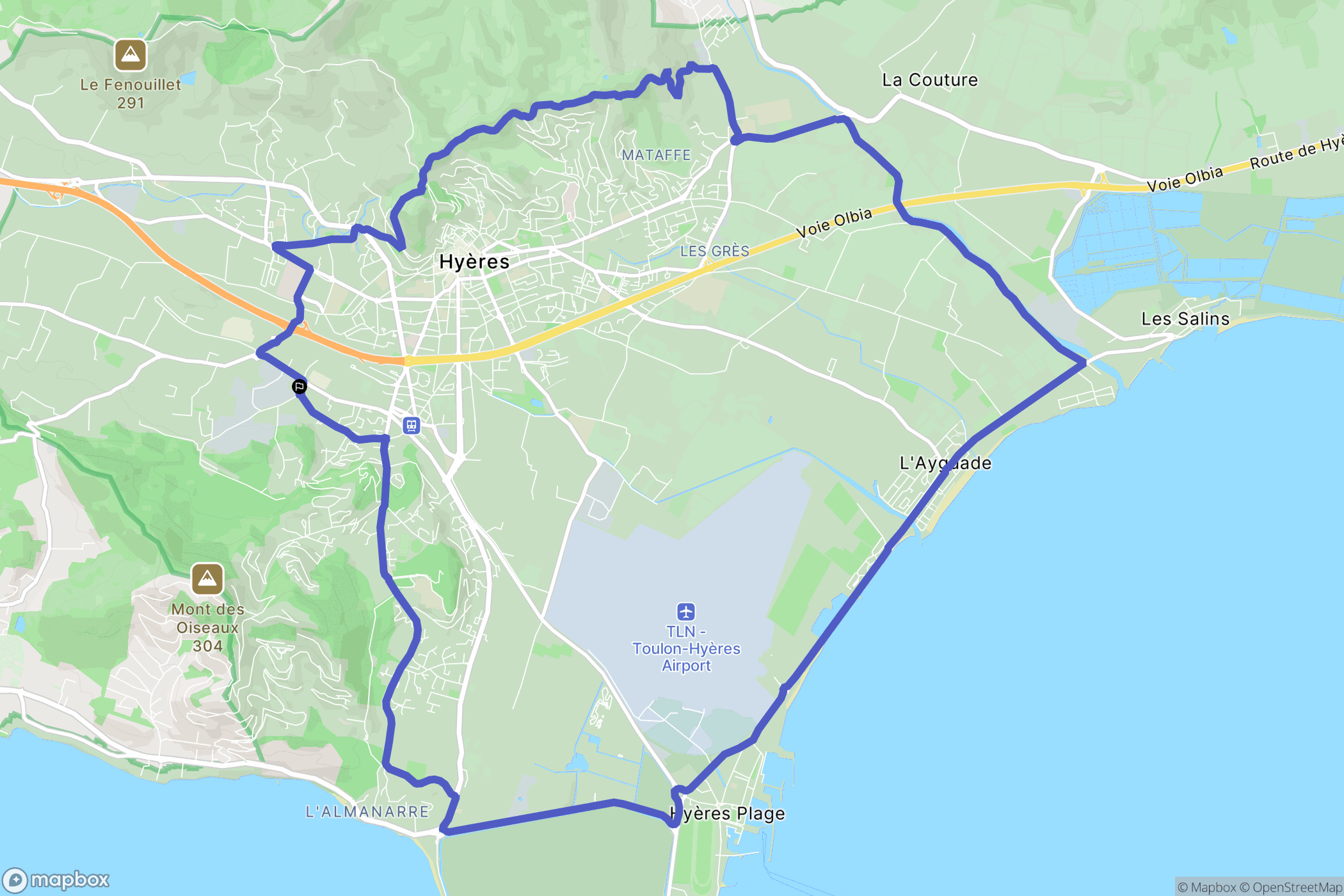 Hyères : carte du parcours de randonnée - France