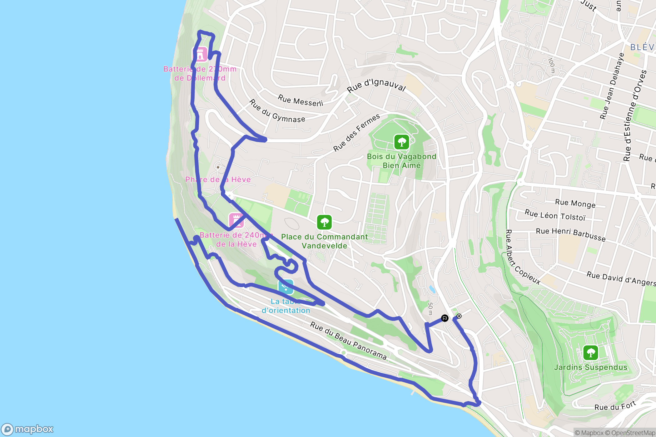 Sainte-Adresse : carte du parcours de randonnée - France