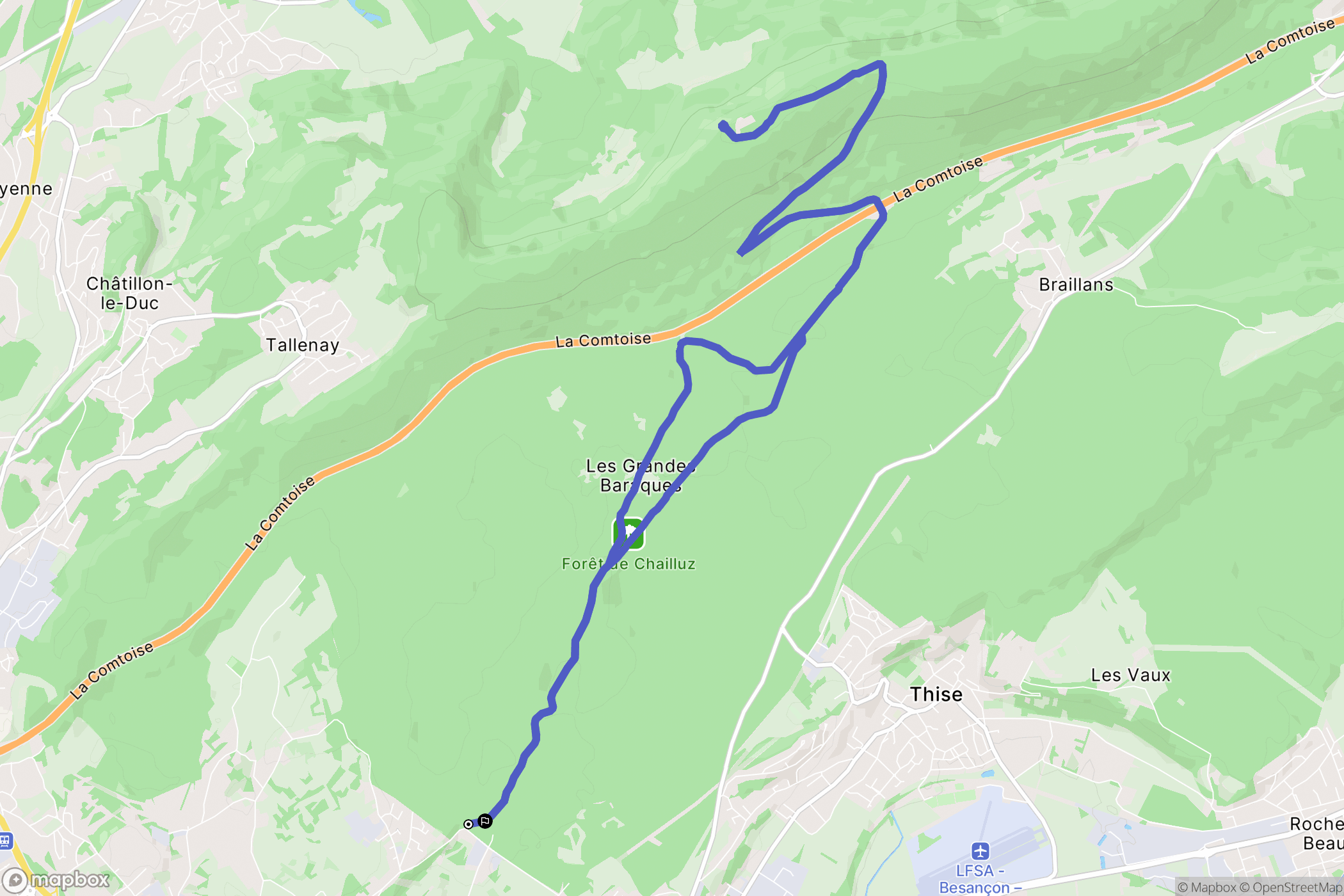 Besançon : carte du parcours de randonnée - France