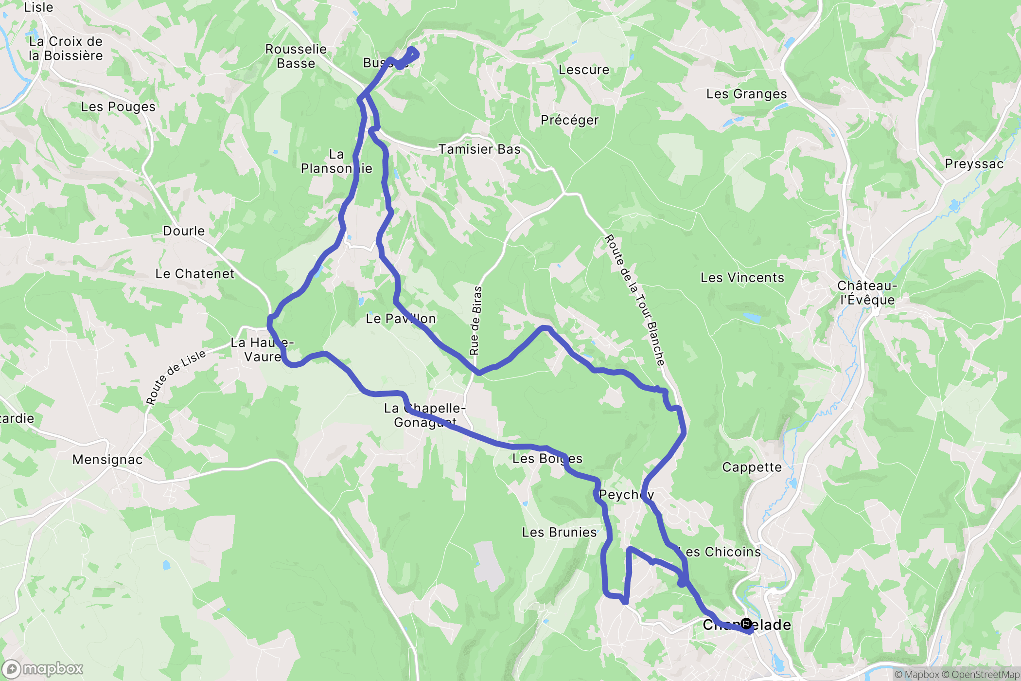 Chancelade : carte du parcours de randonnée - France