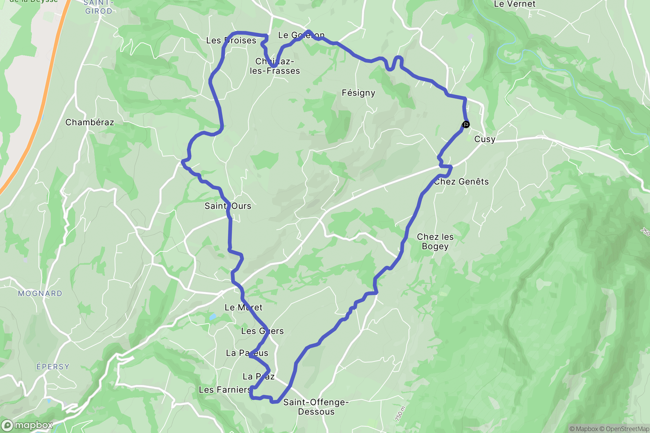Cusy : carte du parcours de randonnée - France