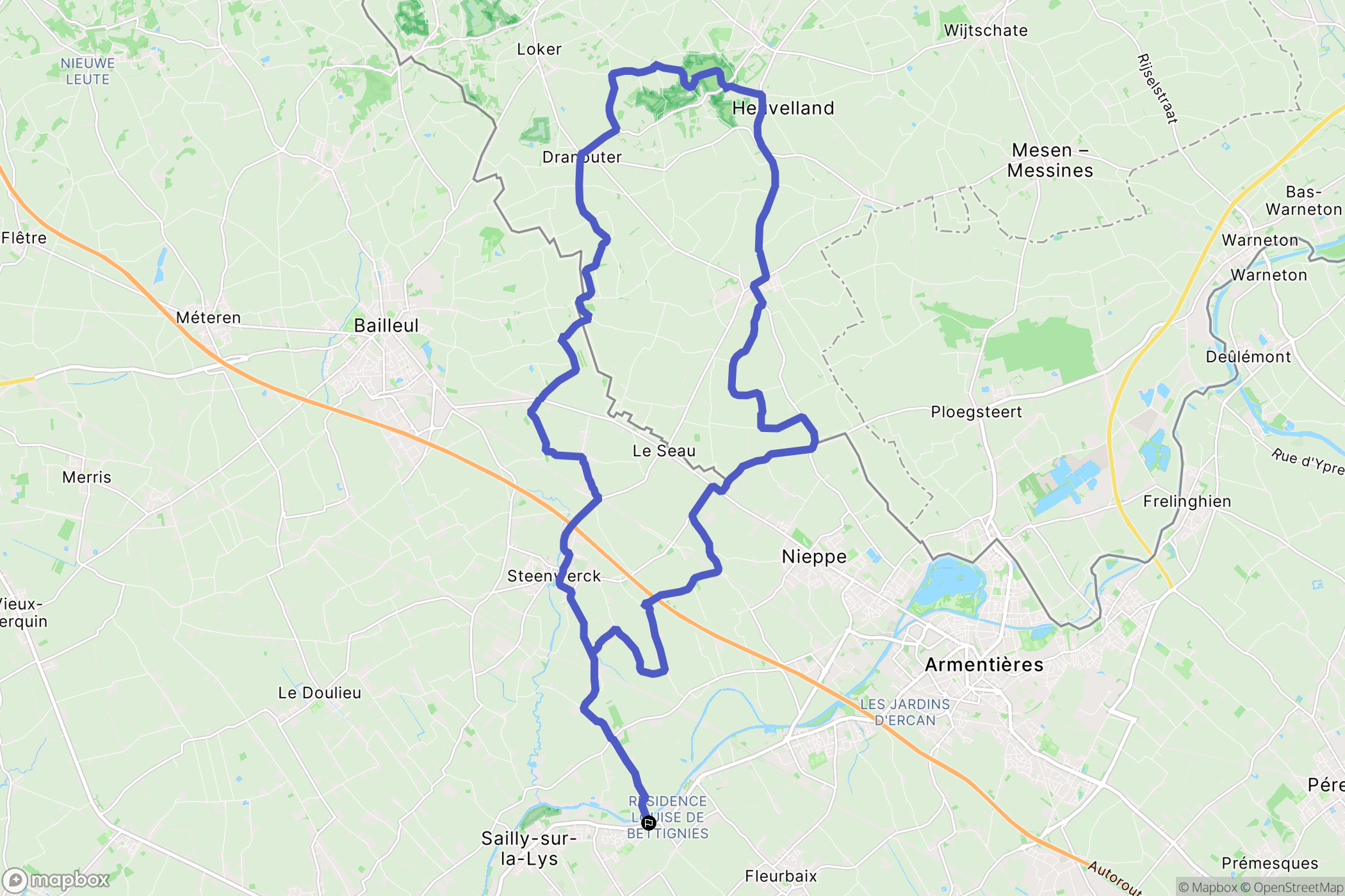 Sailly-sur-la-Lys : carte du parcours de randonnée - France