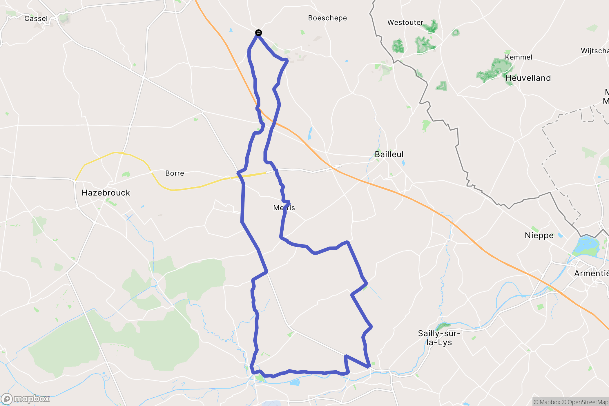 Godewaersvelde : carte du parcours de randonnée - France