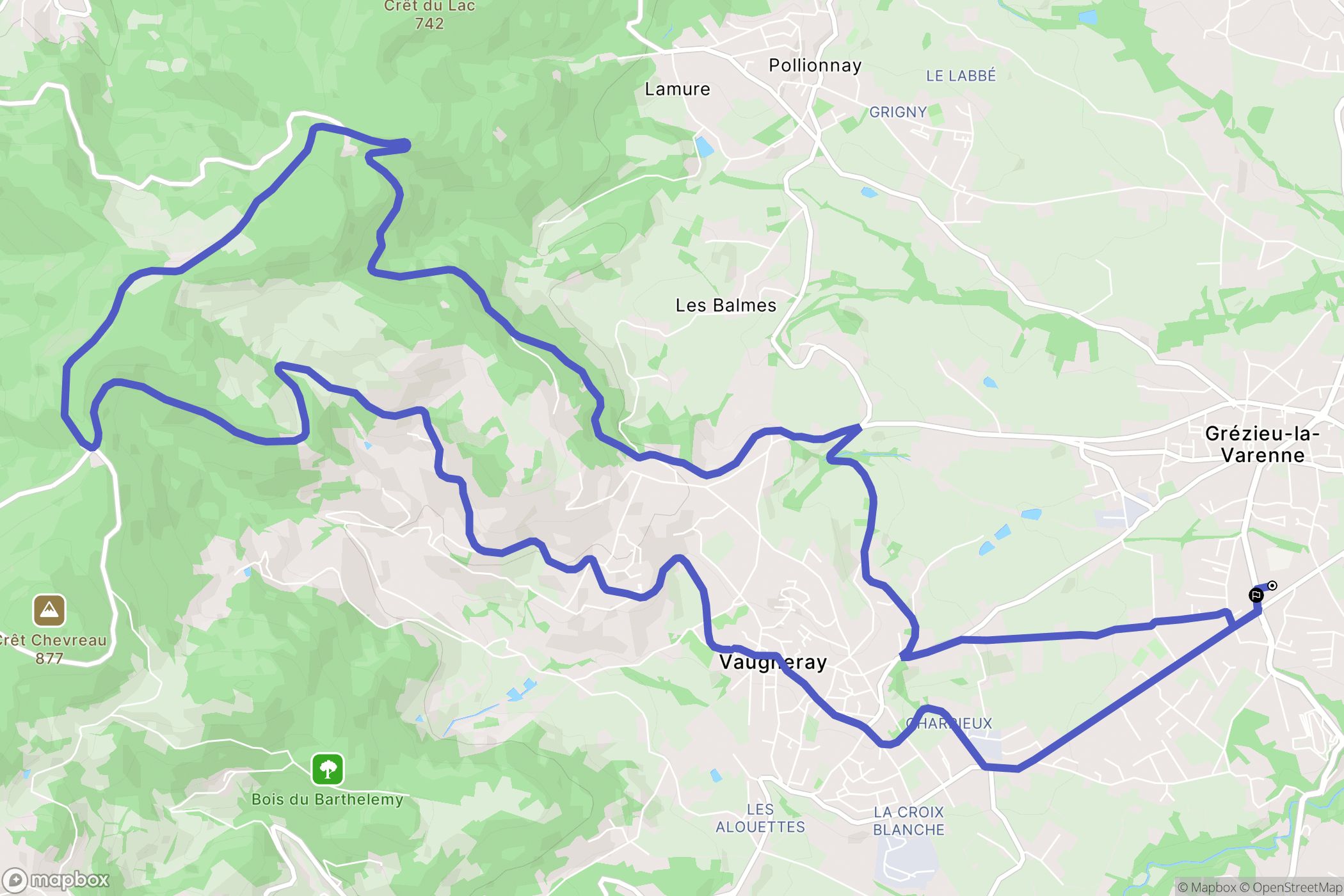 Grézieu-la-Varenne : carte du parcours de randonnée - France
