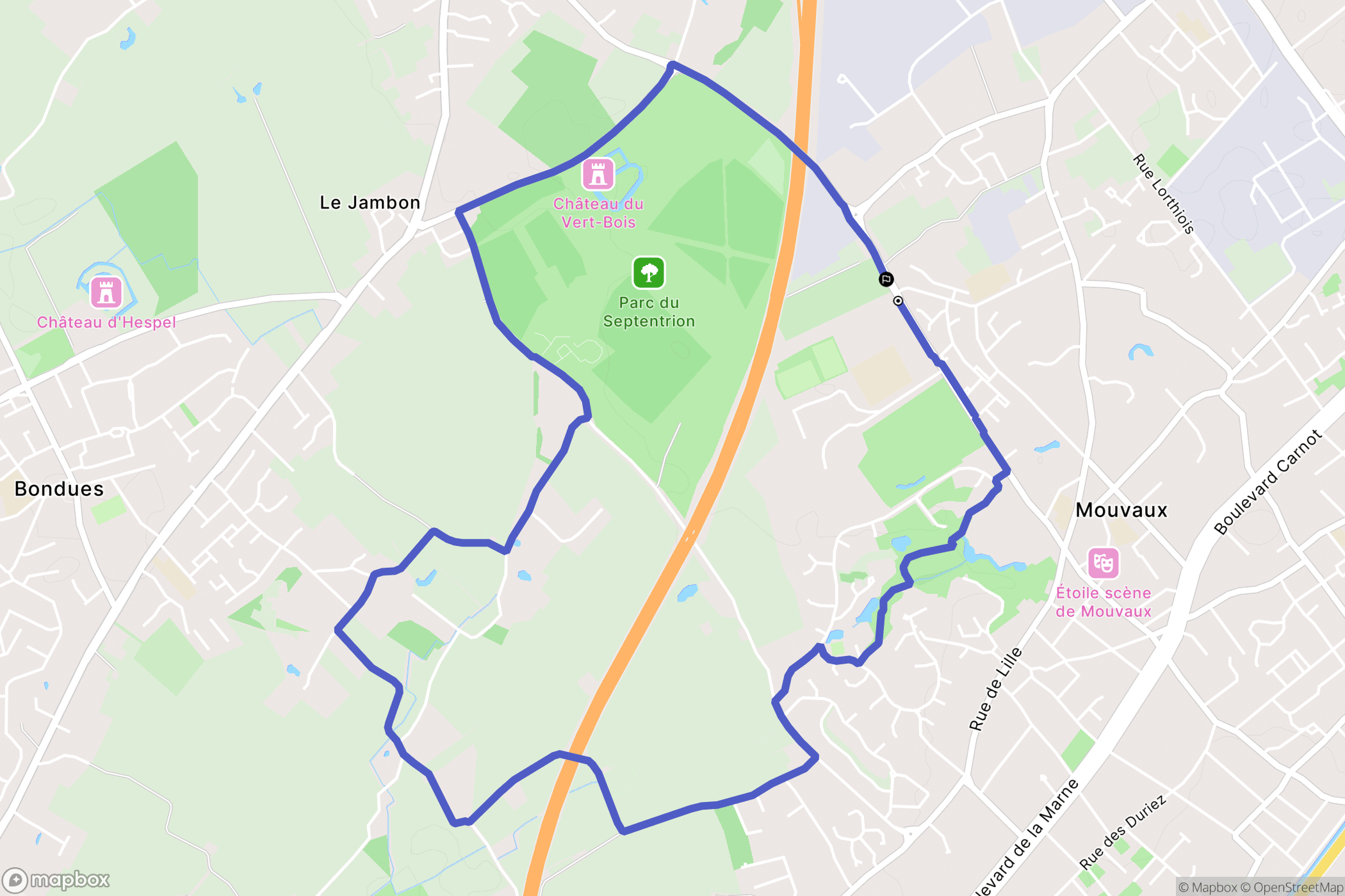 Mouvaux : carte du parcours de randonnée - France