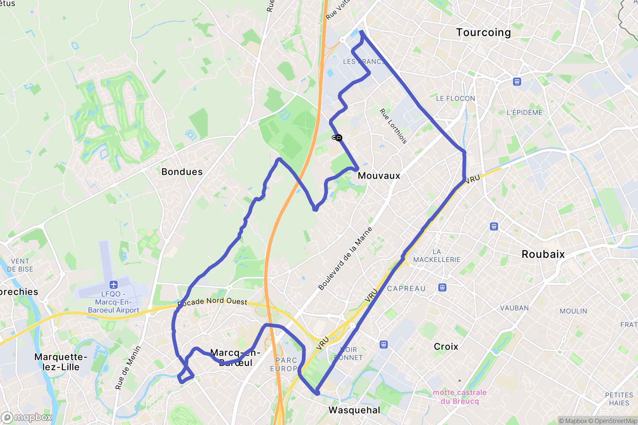 Mouvaux : carte du parcours de randonnée - France