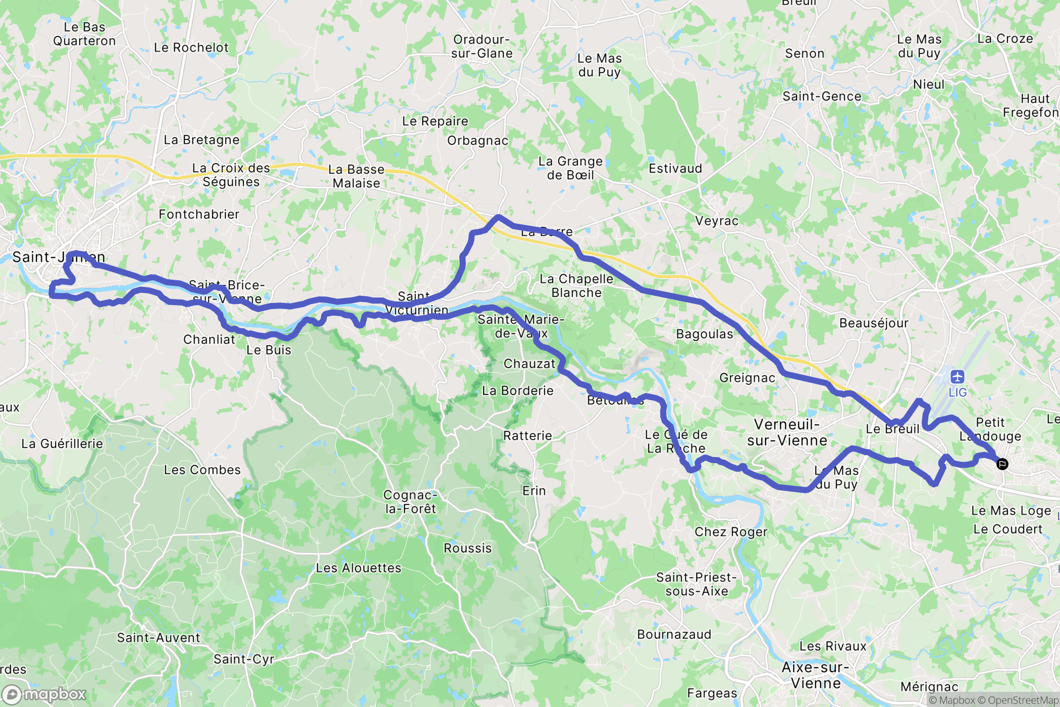 Limoges : carte du parcours de randonnée - France