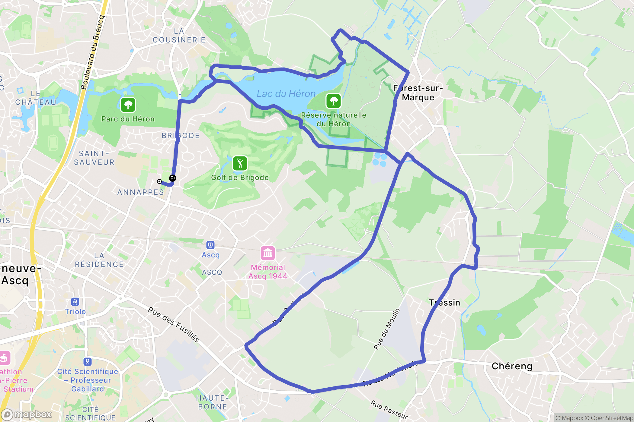Villeneuve-d'Ascq : carte du parcours de randonnée - France