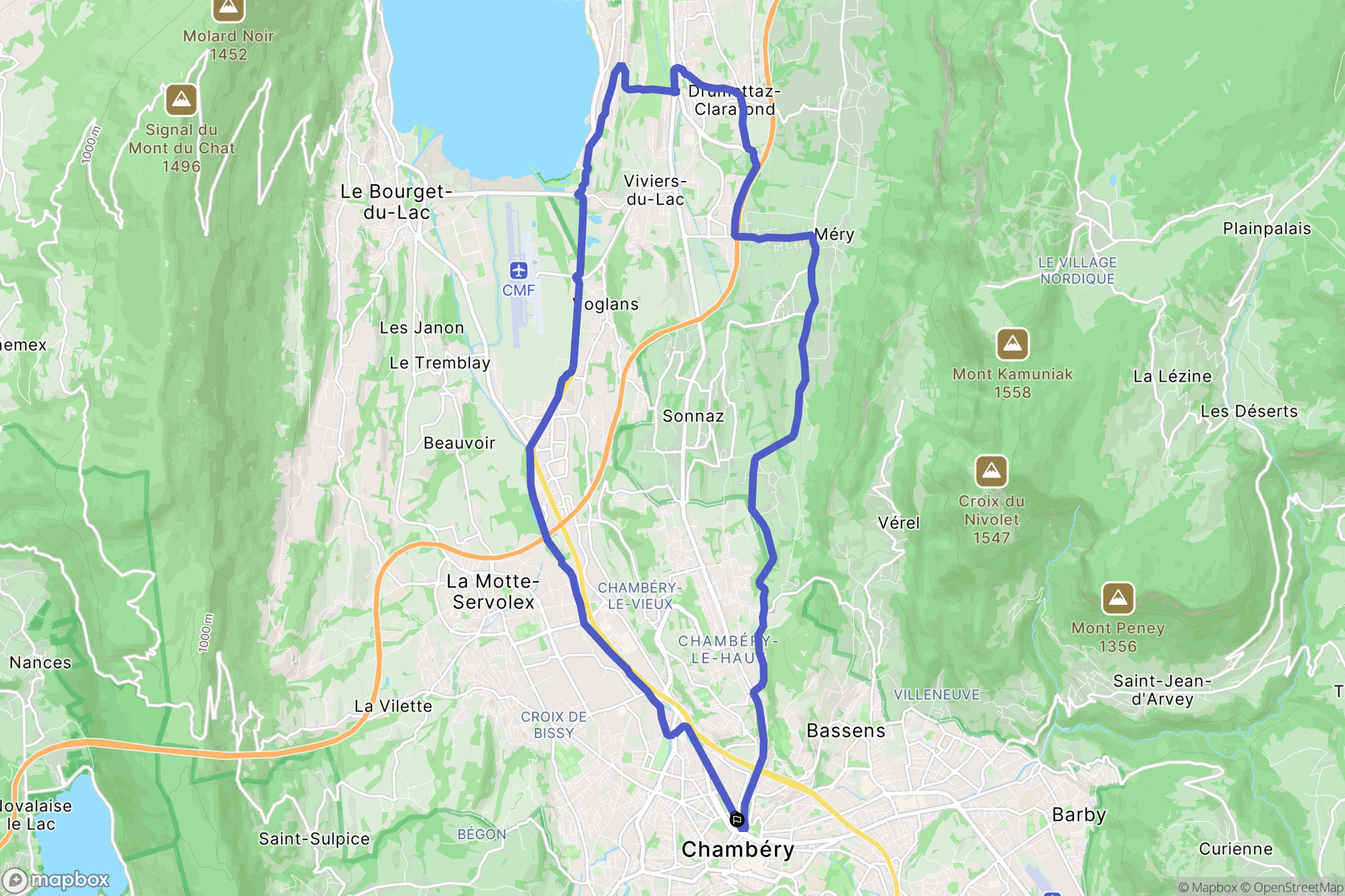 Chambéry : carte du parcours de randonnée - France
