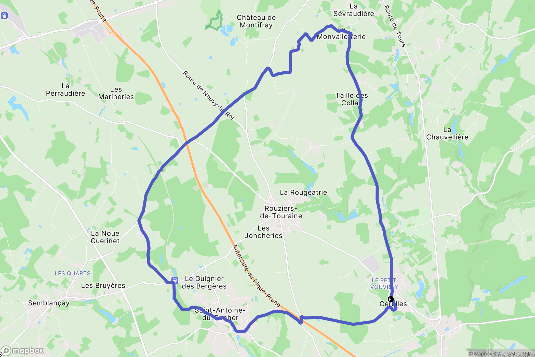 Beaumont-Louestault : carte du parcours de randonnée - France