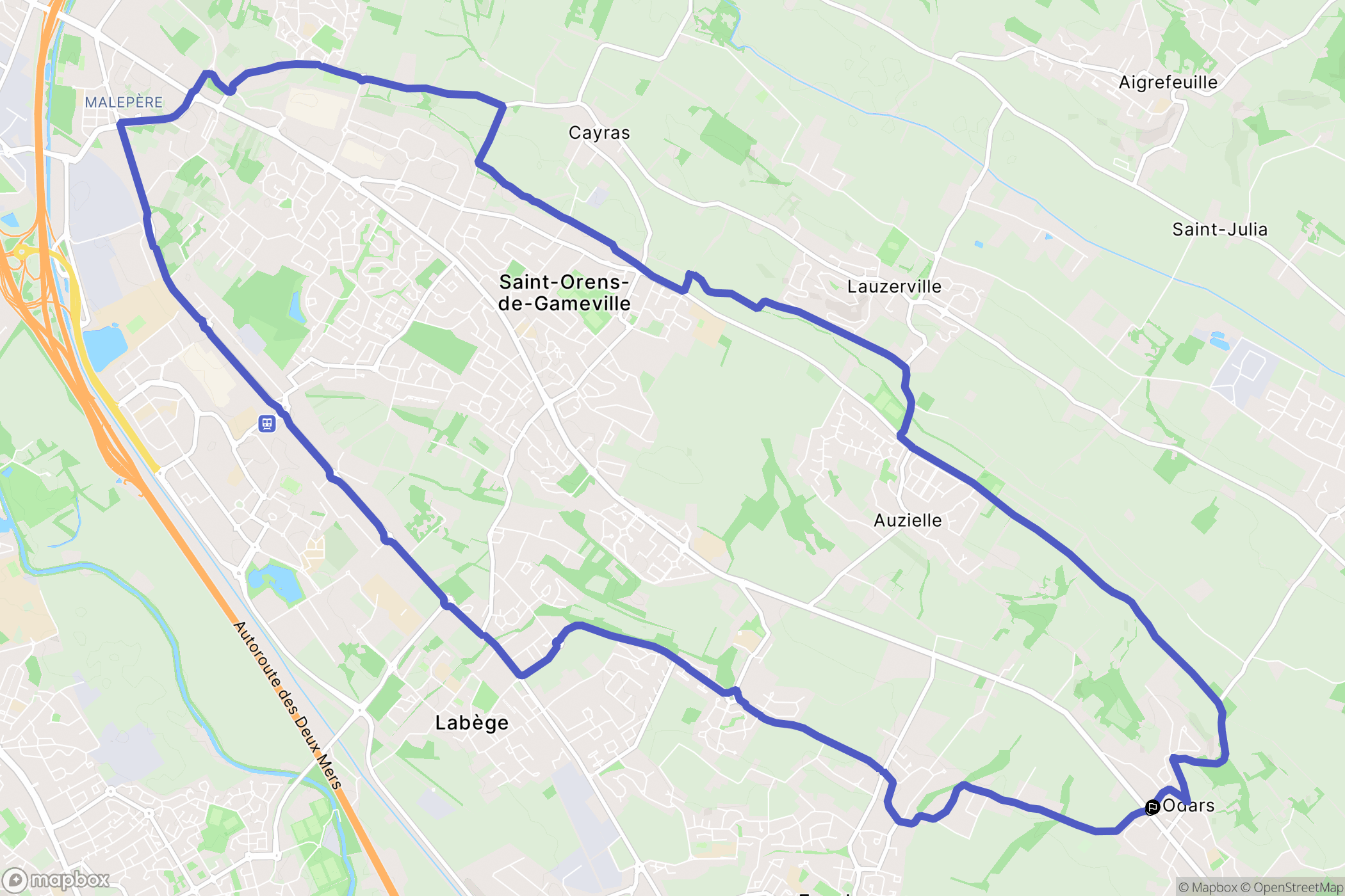 Odars : carte du parcours de randonnée - France
