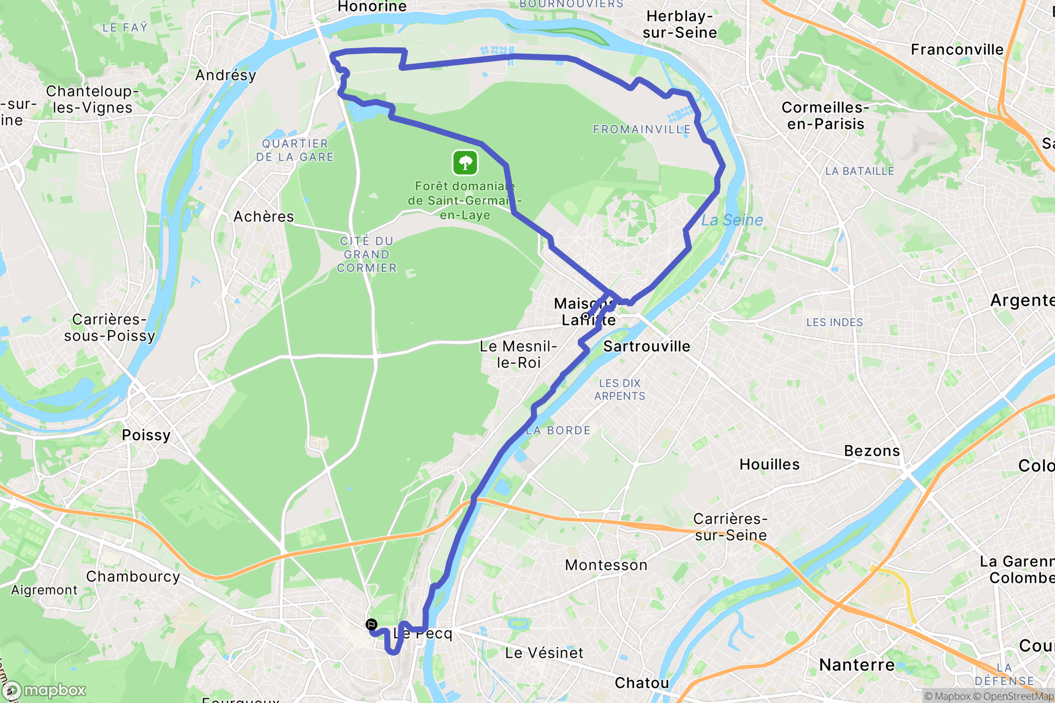 Maisons-Laffitte : carte du parcours de randonnée - France