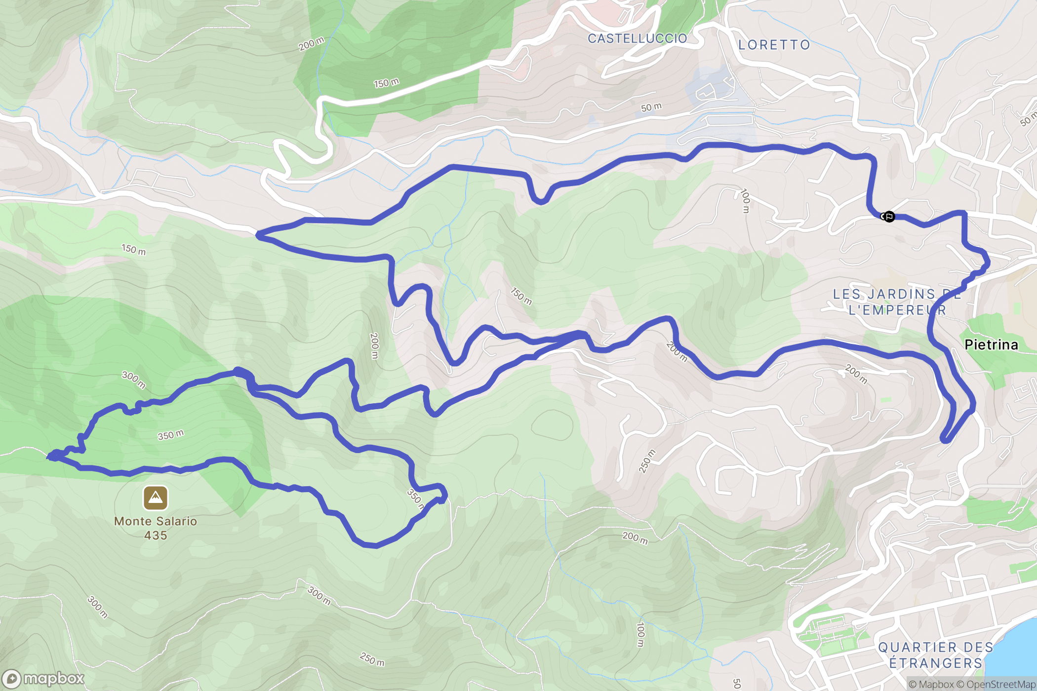 Ajaccio : carte du parcours de randonnée - France