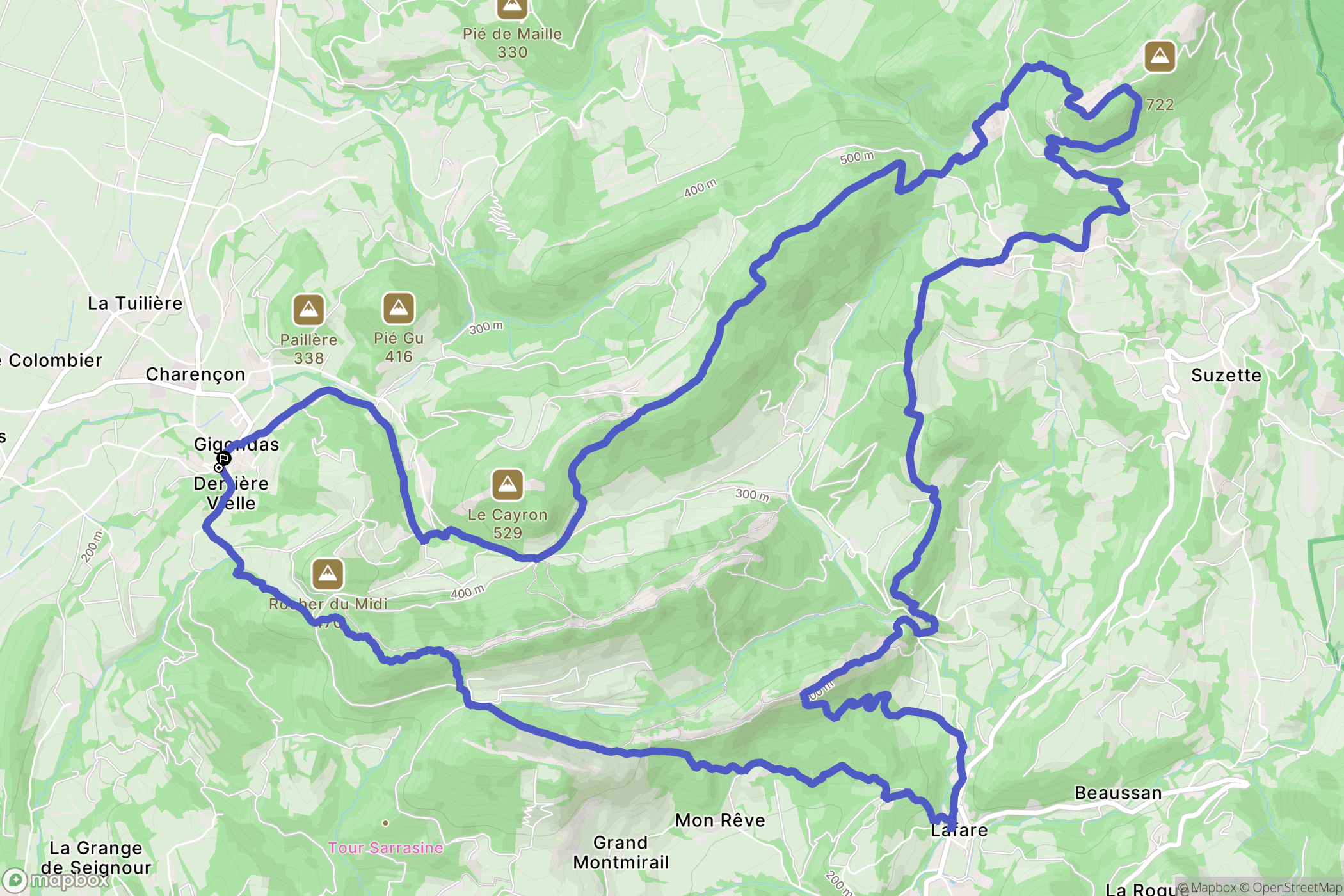 Gigondas : carte du parcours de randonnée - France