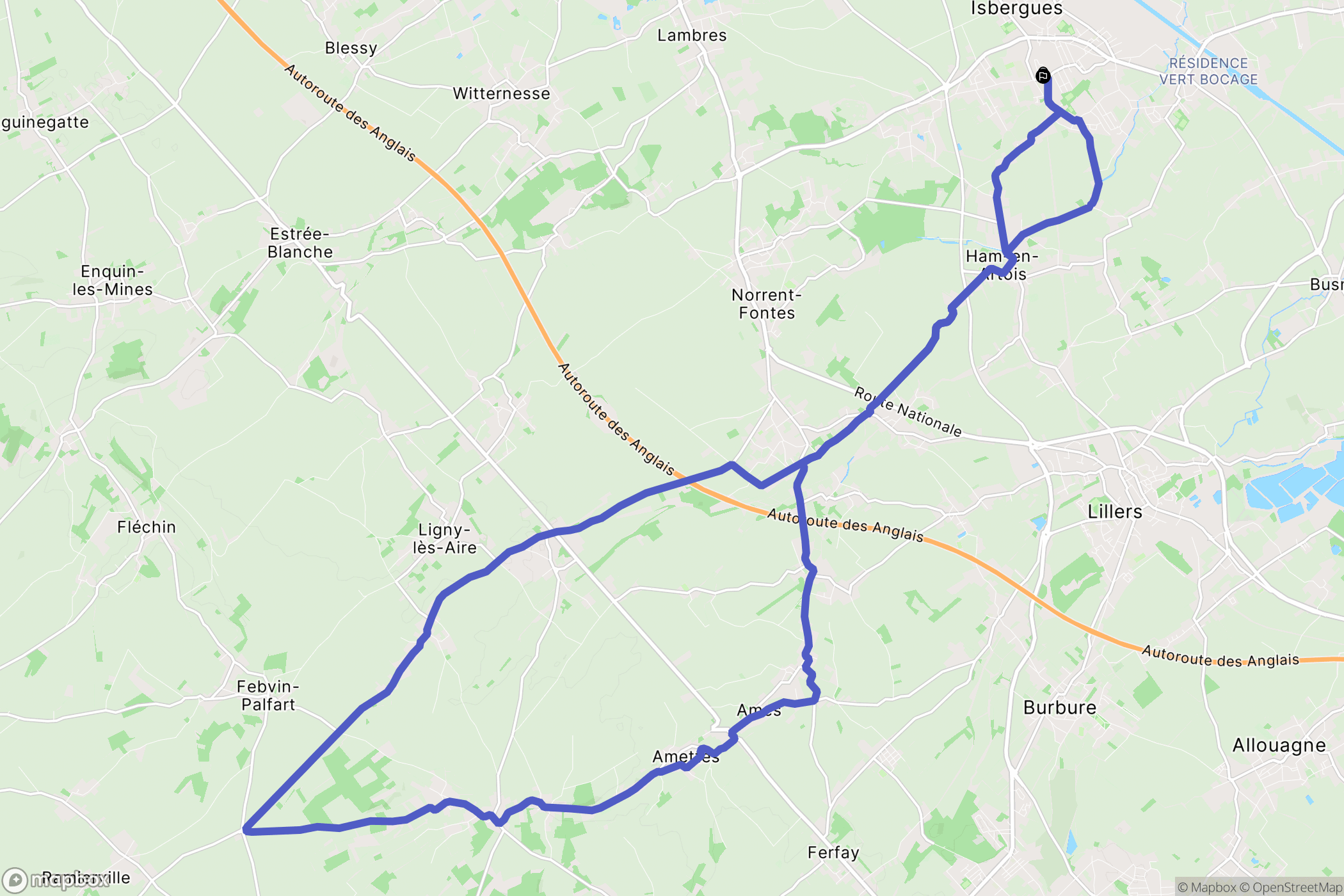Isbergues : carte du parcours de randonnée - France