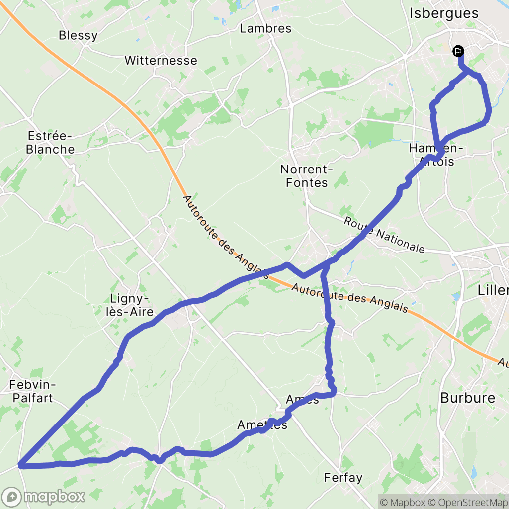 Isbergues : carte du parcours de randonnée - France