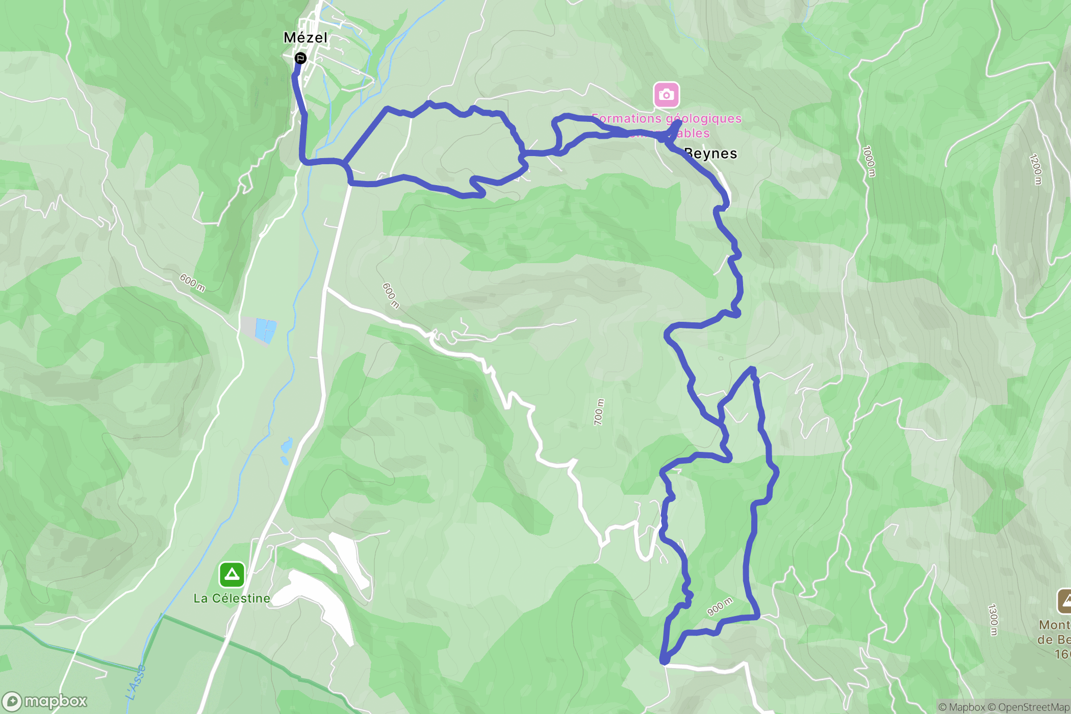 Mezel : carte du parcours de randonnée - France