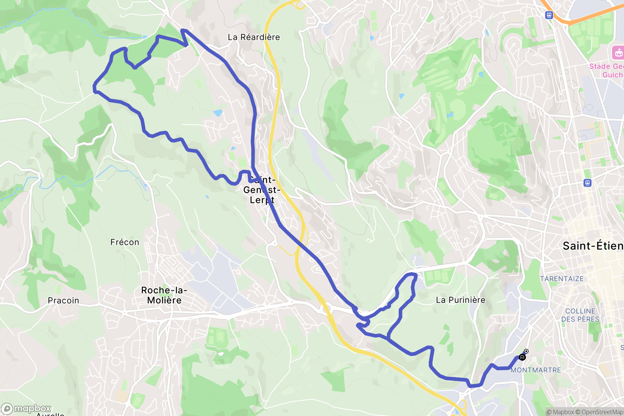 Saint-Étienne : carte du parcours de randonnée - France
