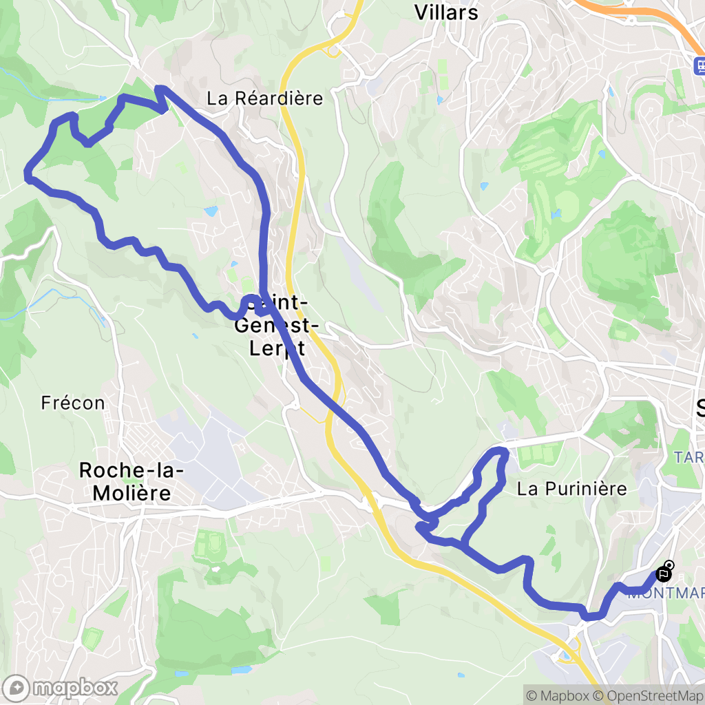 Saint-Étienne : carte du parcours de randonnée - France