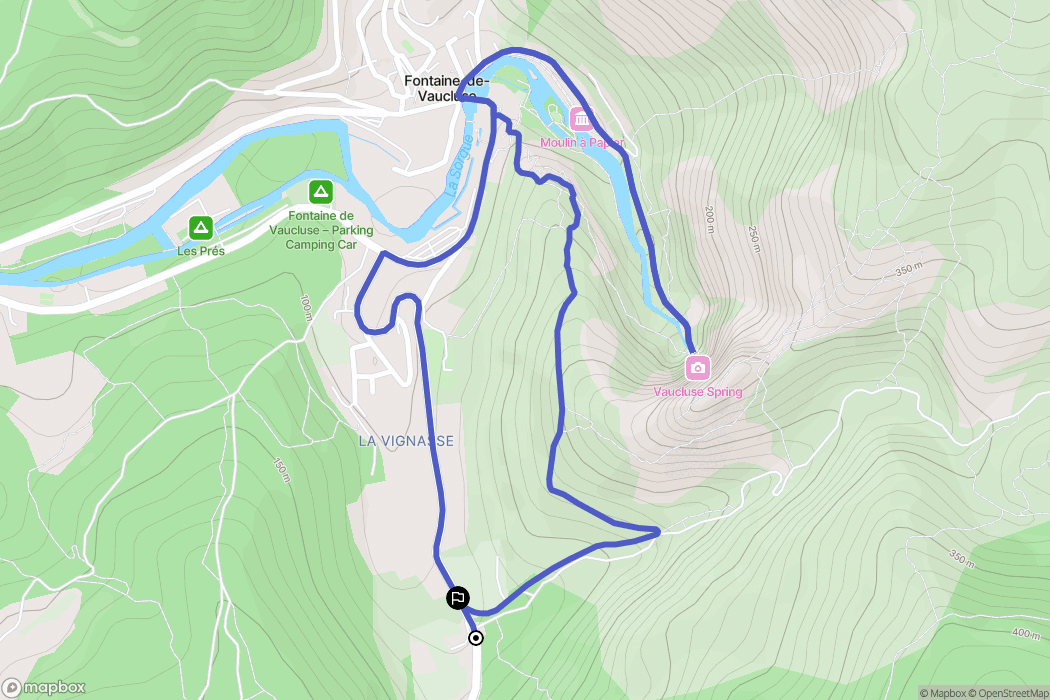 Fontaine-de-Vaucluse : carte du parcours de randonnée - France