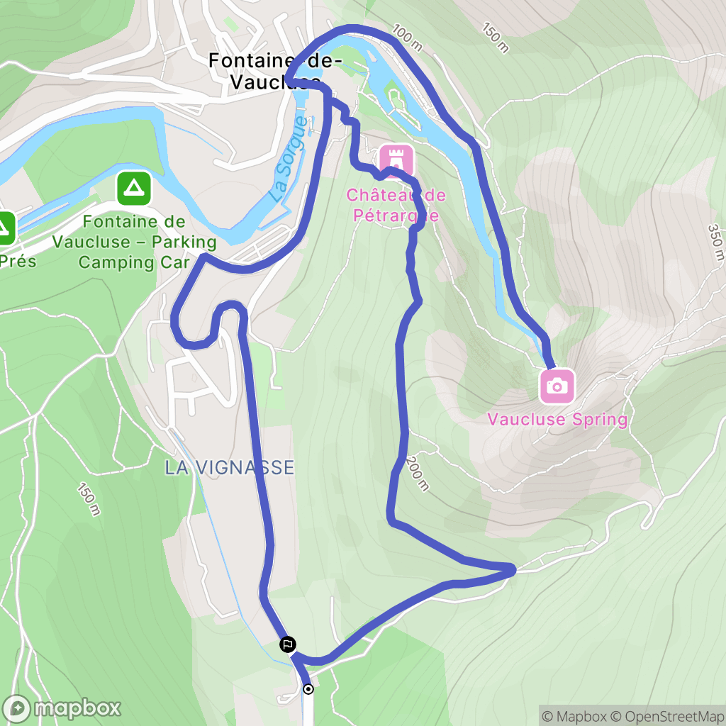 Fontaine-de-Vaucluse : carte du parcours de randonnée - France