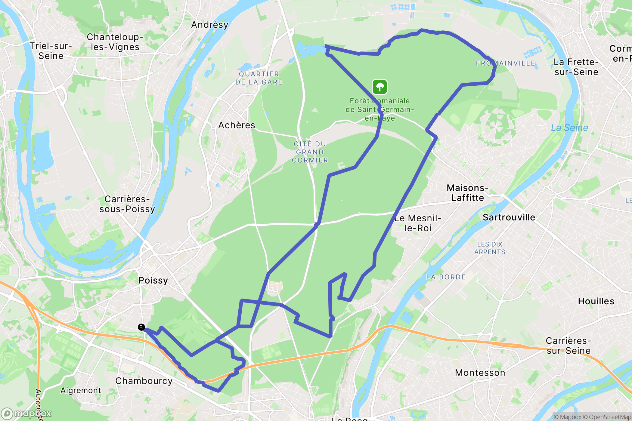 Poissy : carte du parcours de randonnée - France
