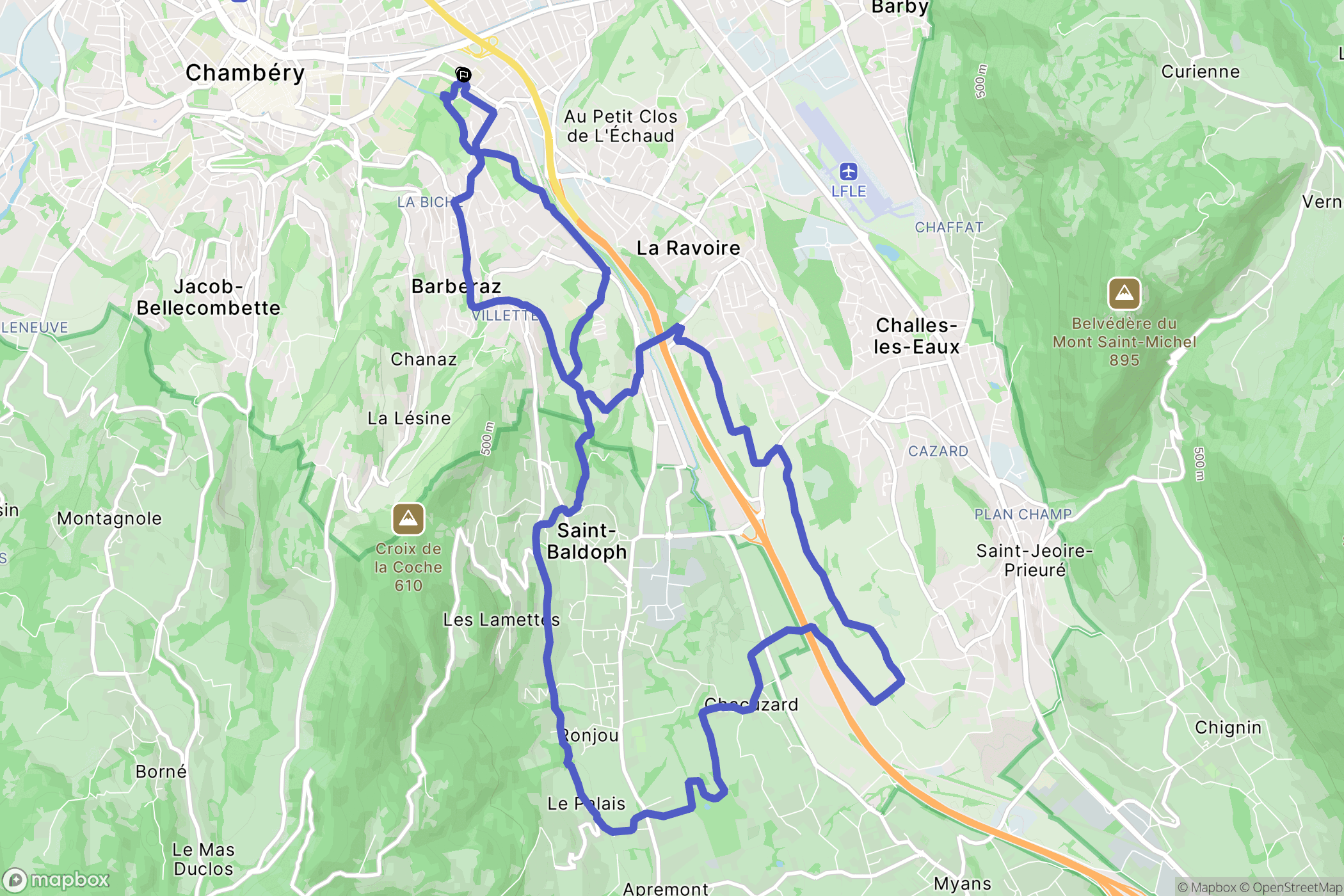 Barberaz : carte du parcours de randonnée - France