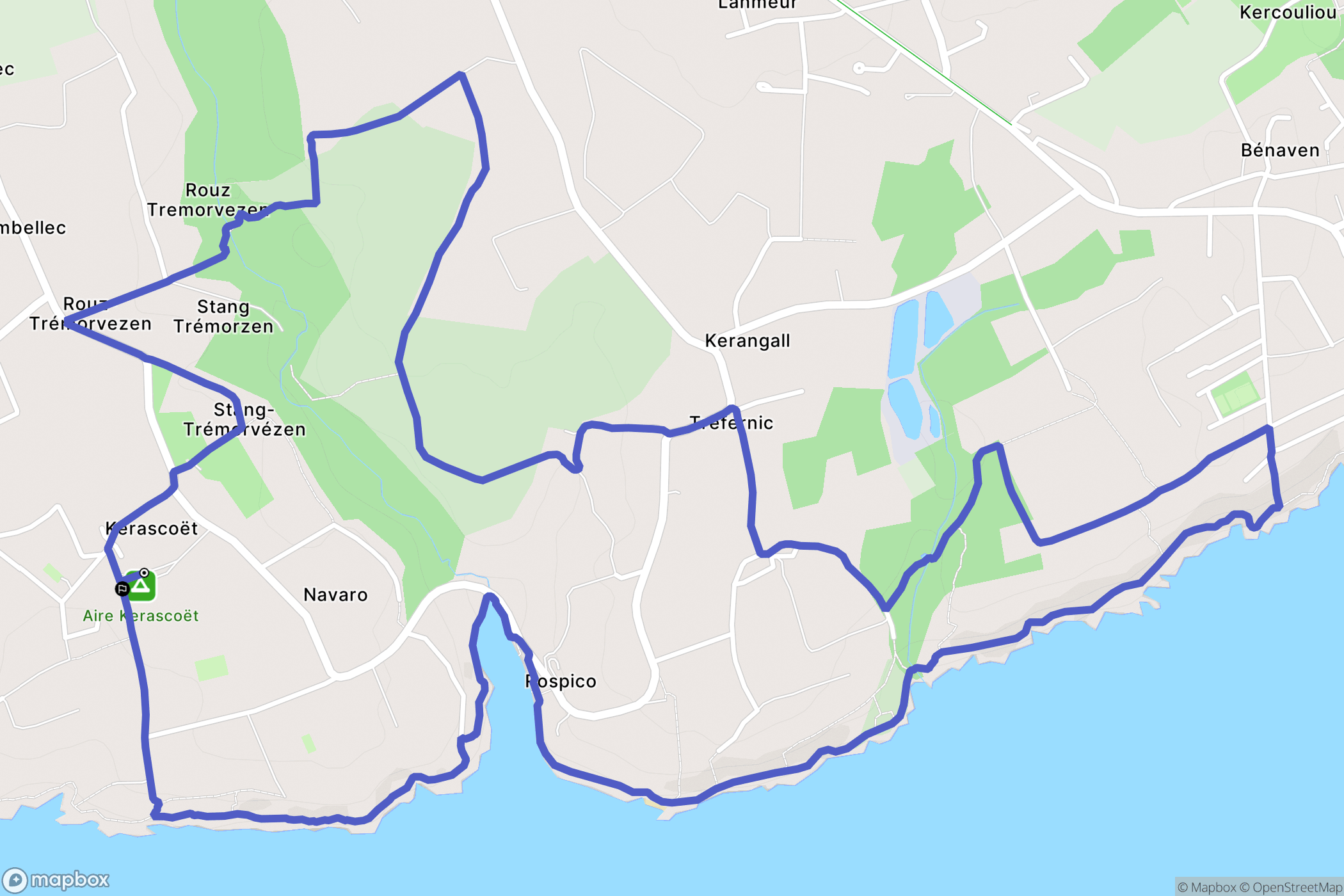 Névez : carte du parcours de randonnée - France