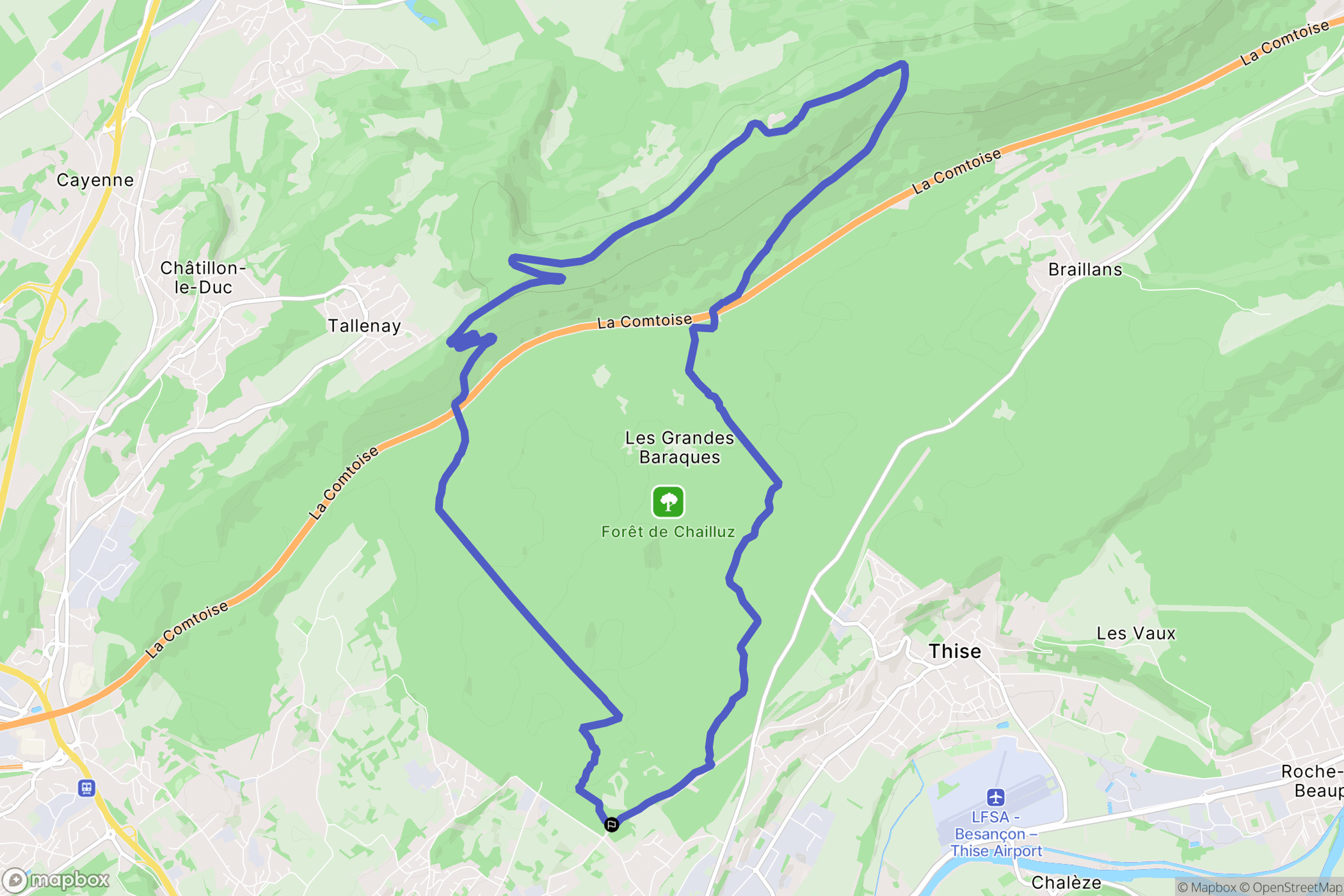 Besançon : carte du parcours de randonnée - France