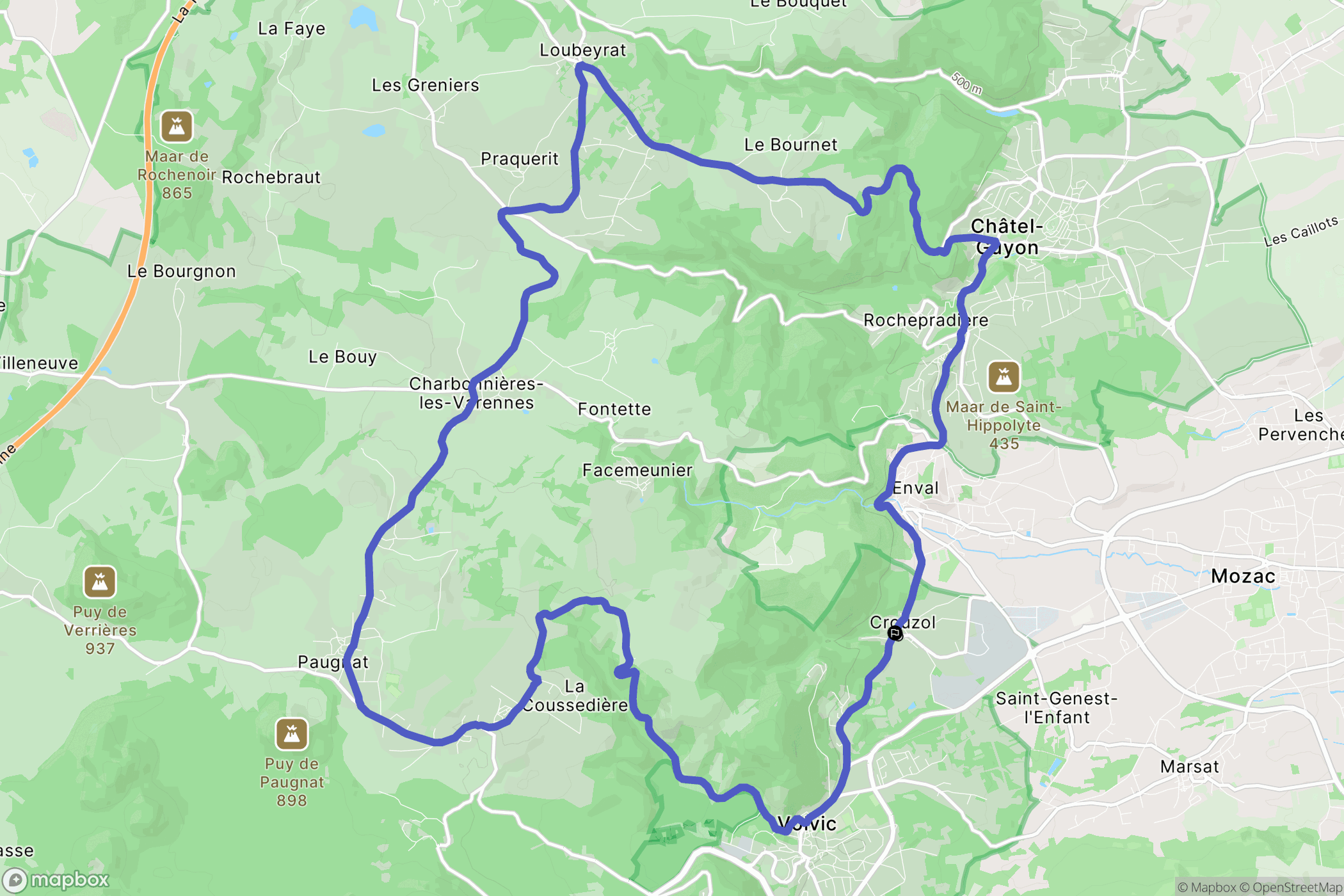 Volvic : carte du parcours de randonnée - France