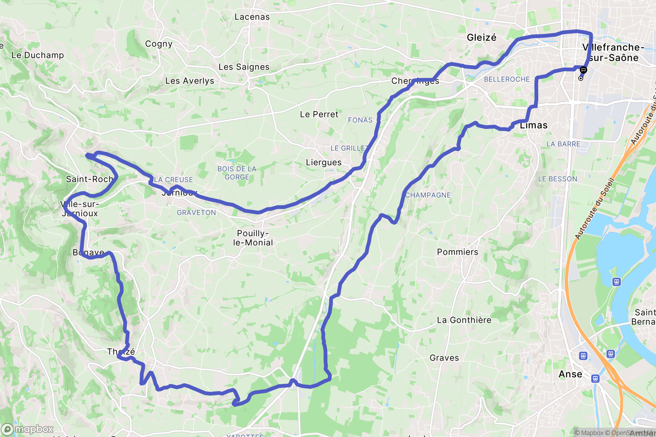 Villefranche-sur-Saône : carte du parcours de randonnée - France