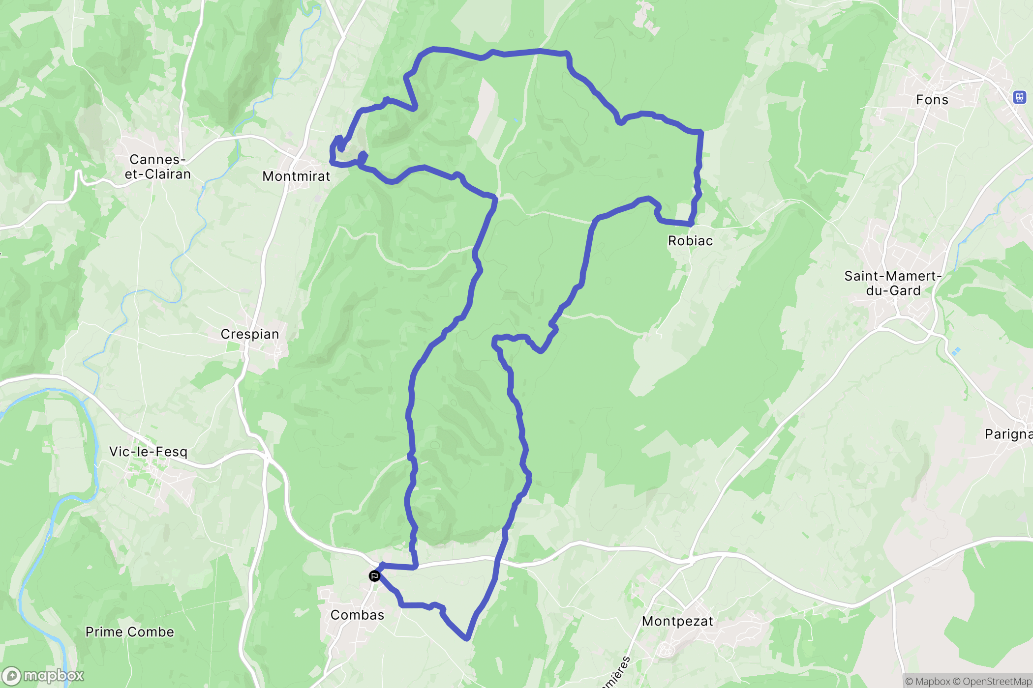 Combas : carte du parcours de randonnée - France
