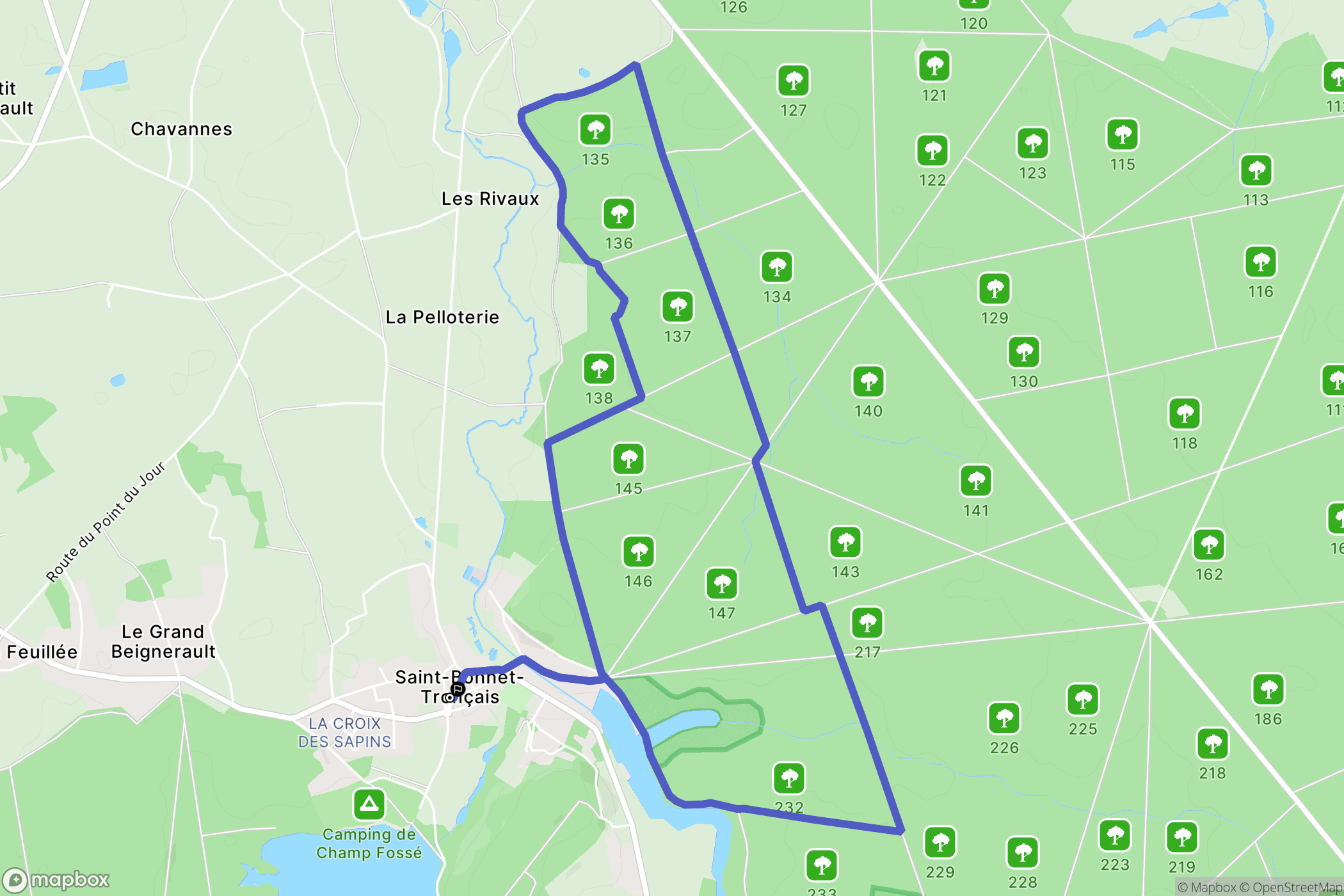 Saint-Bonnet-Tronçais : carte du parcours de randonnée - France