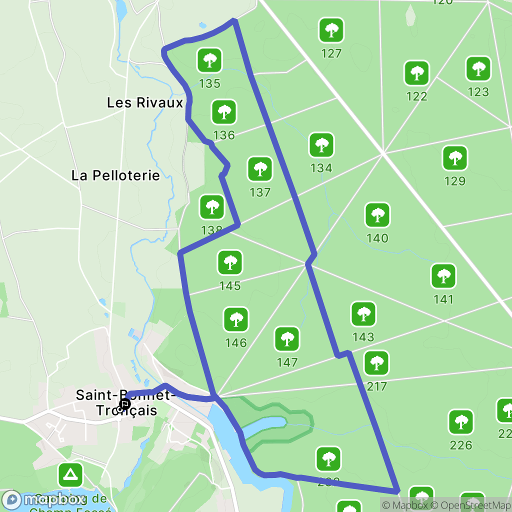 Saint-Bonnet-Tronçais : carte du parcours de randonnée - France
