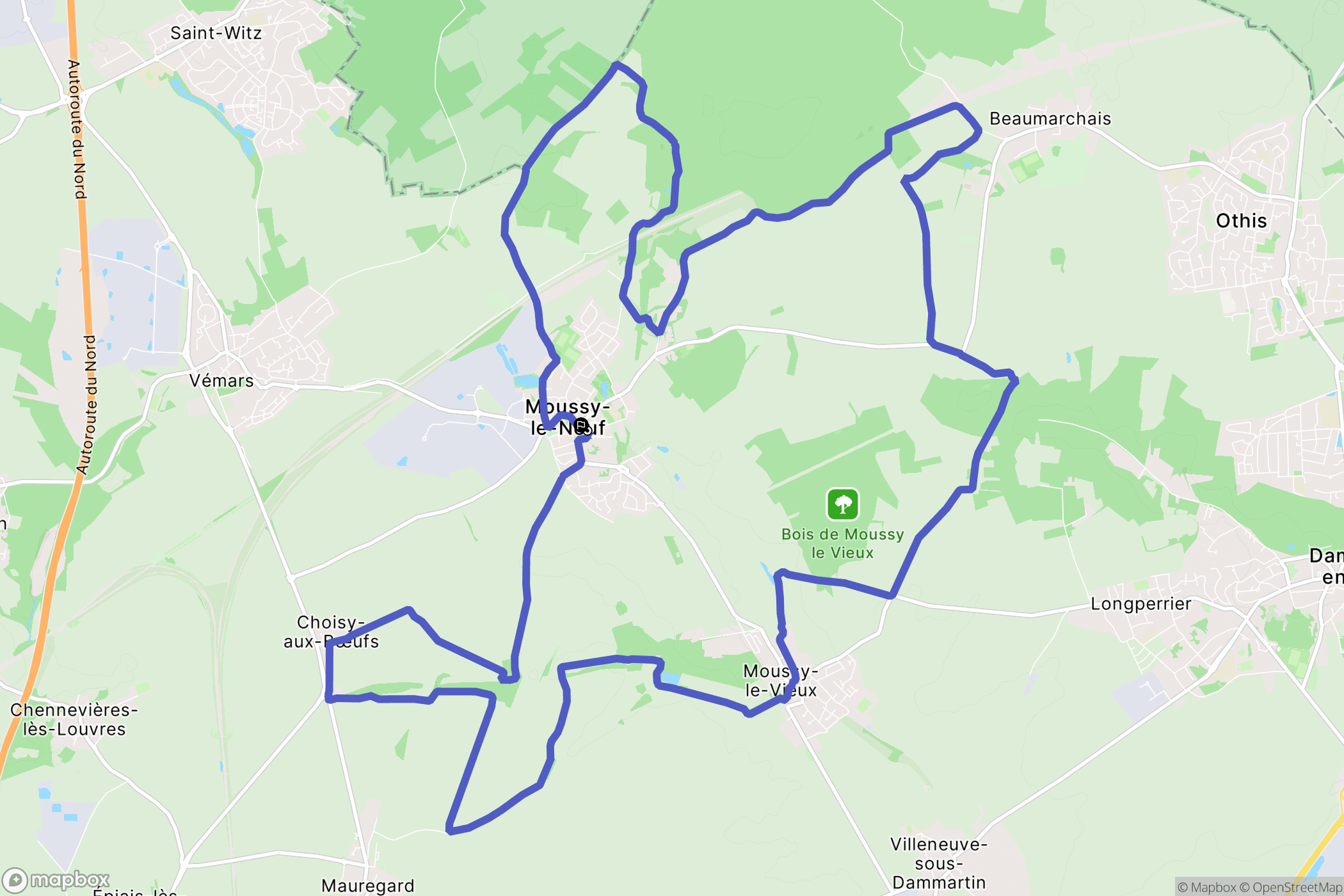 Moussy-le-Neuf : carte du parcours de randonnée - France