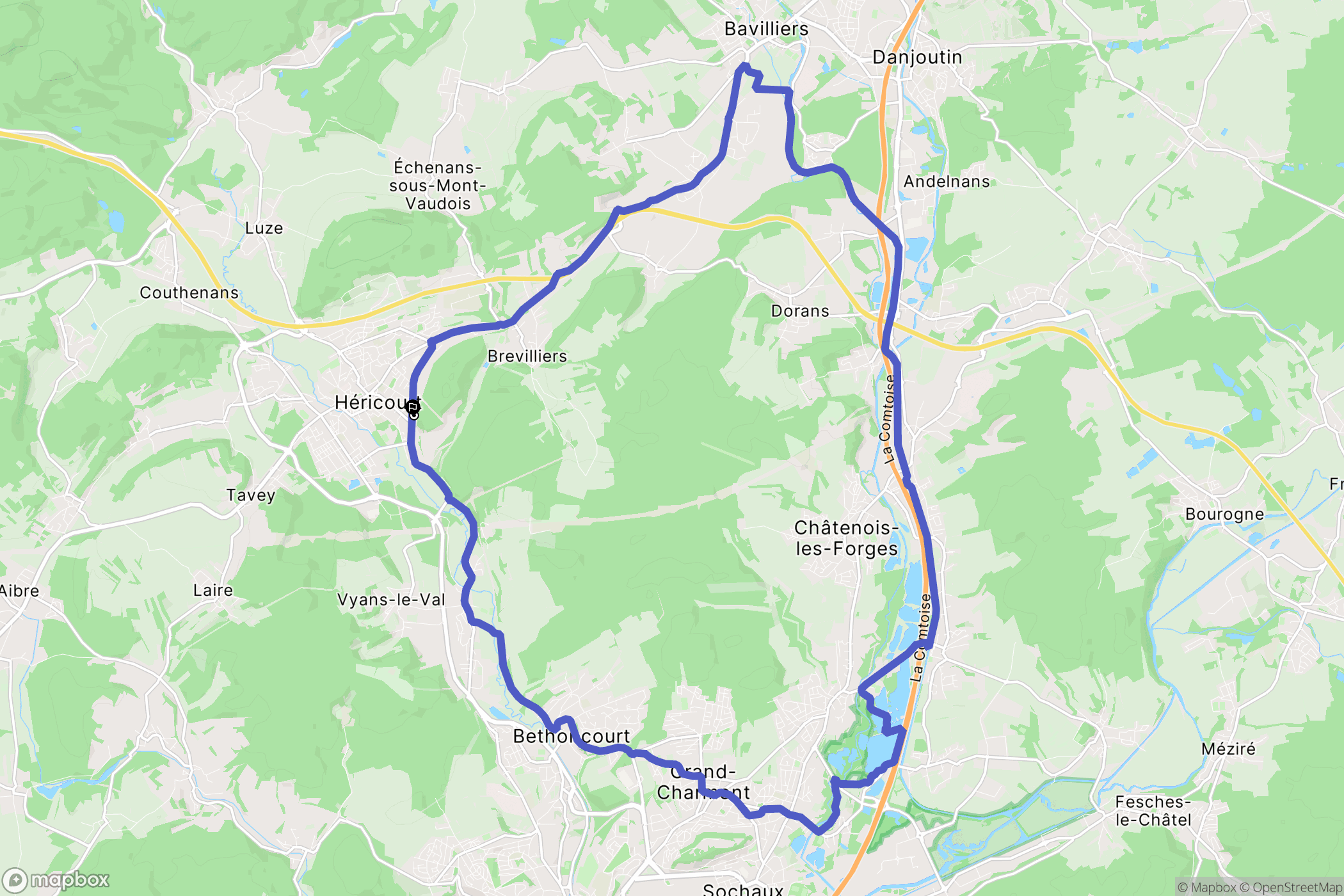 Héricourt : carte du parcours de randonnée - France