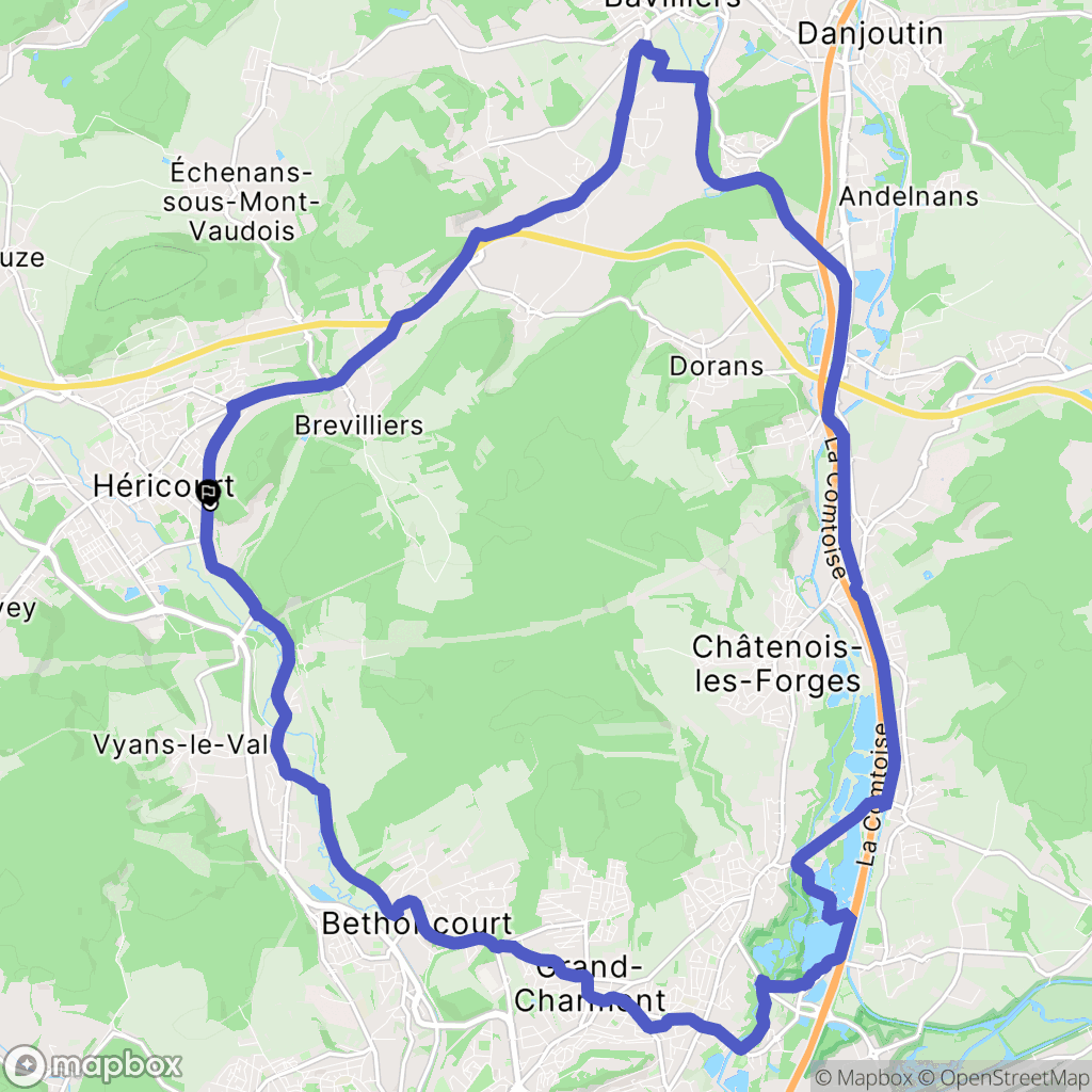 Héricourt : carte du parcours de randonnée - France