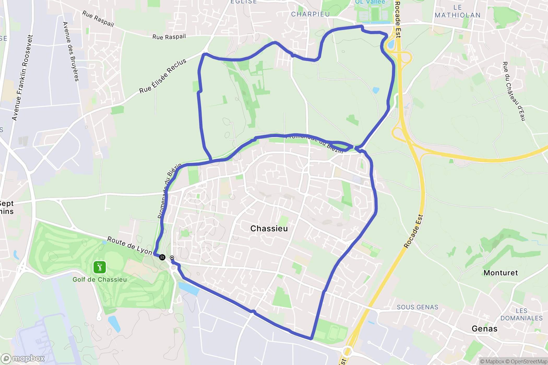 Chassieu : carte du parcours de randonnée - France