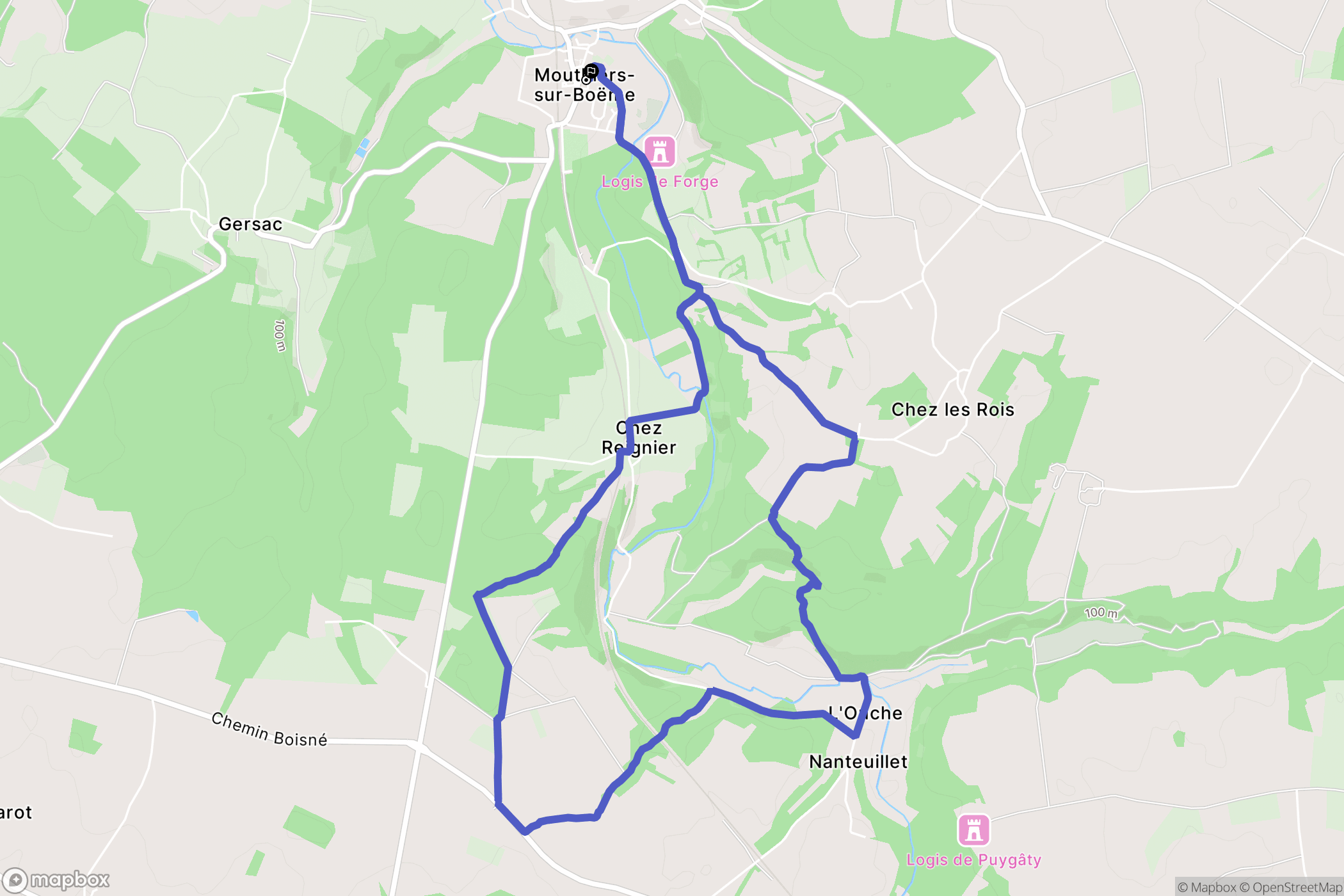 Mouthiers-sur-Boëme : carte du parcours de randonnée - France