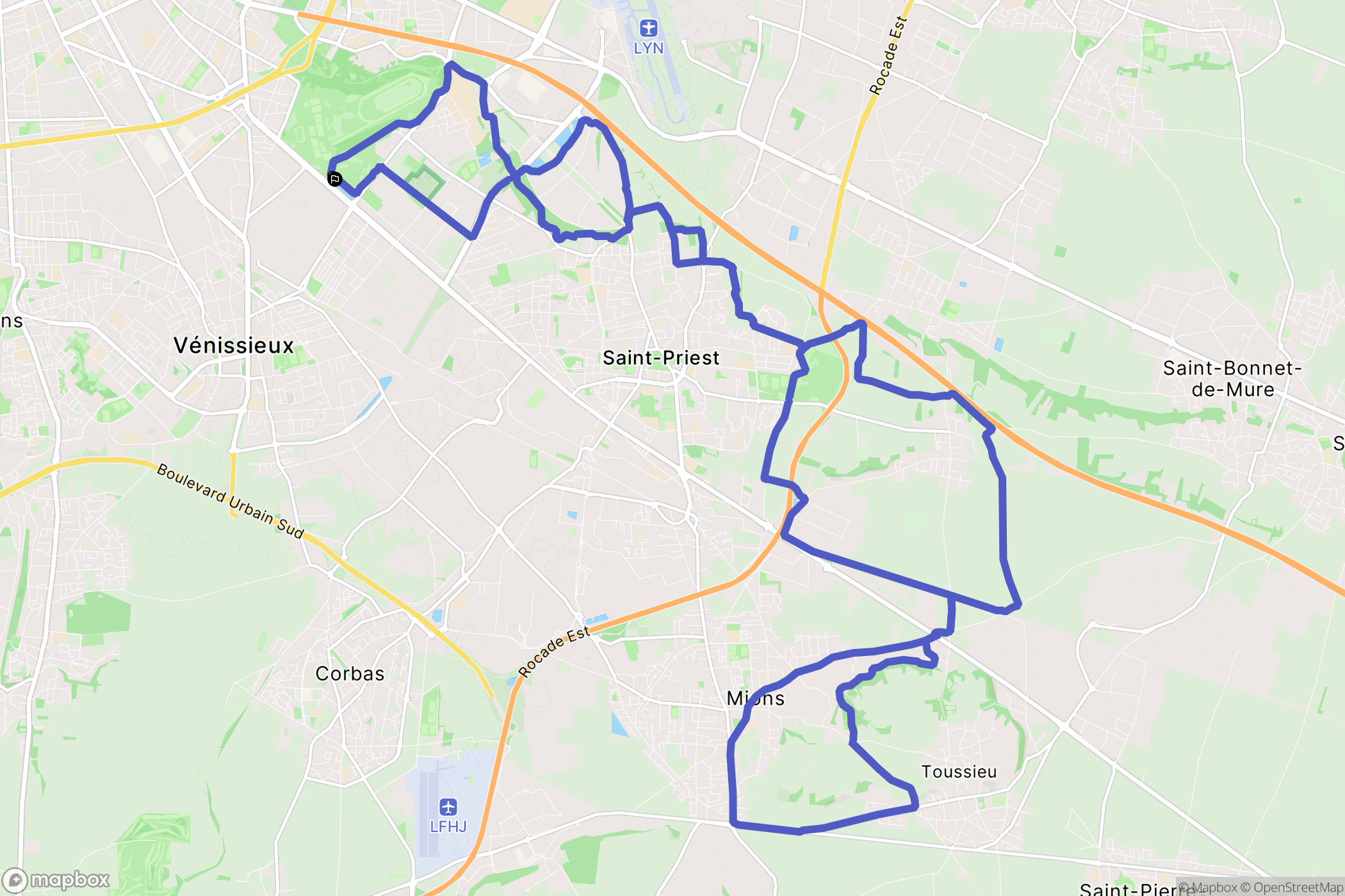 Vénissieux : carte du parcours de randonnée - France