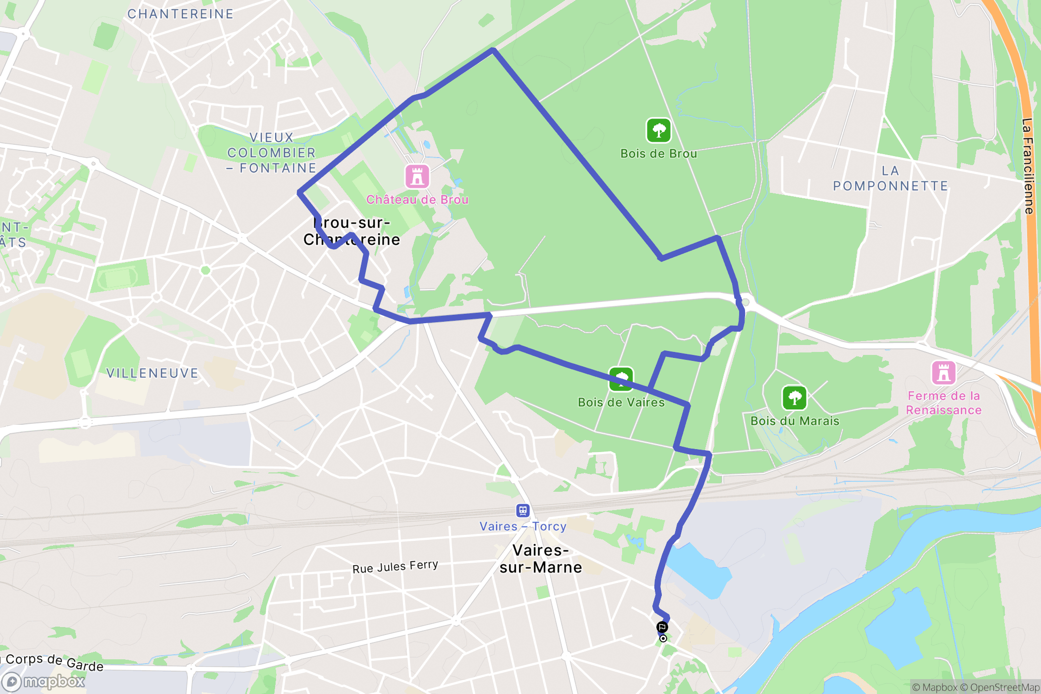 Vaires-sur-Marne : carte du parcours de randonnée - France