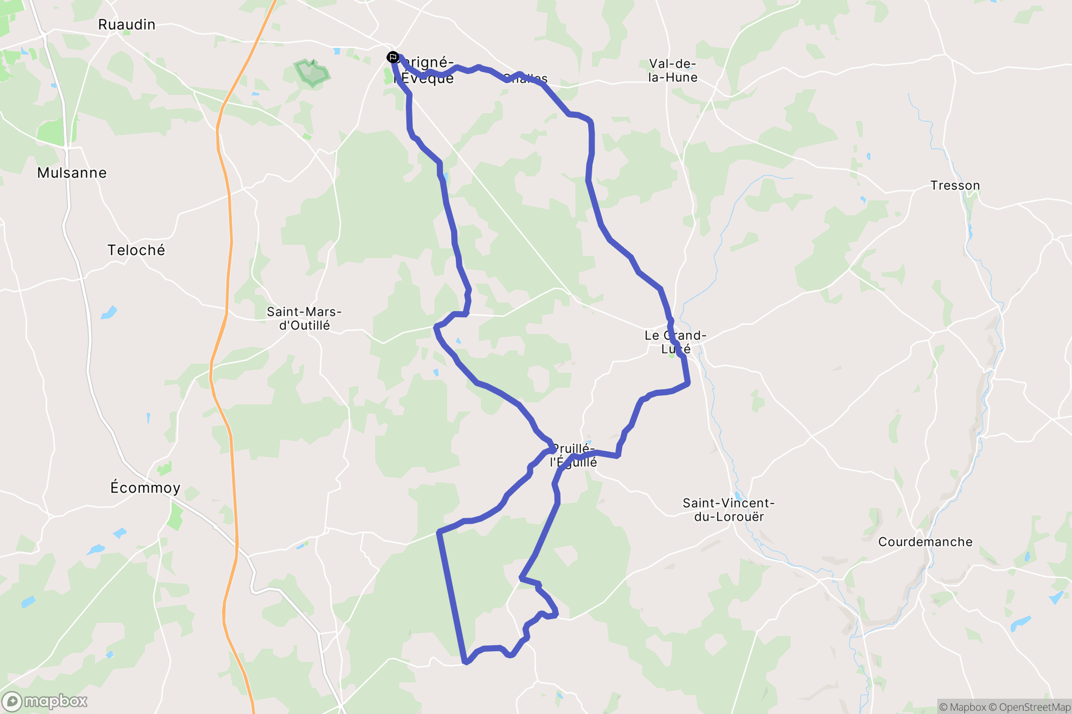 Parigné-l'Évêque : carte du parcours de randonnée - France