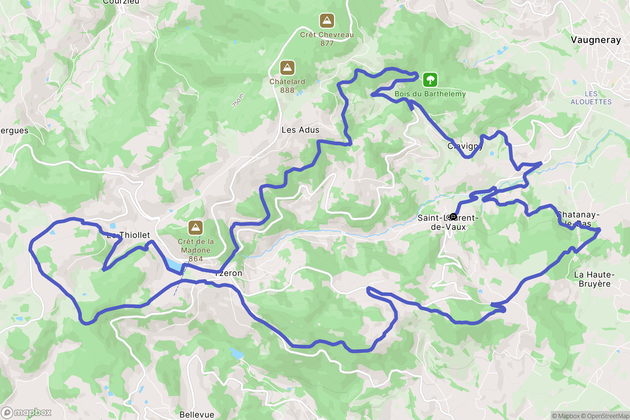 Vaugneray : carte du parcours de randonnée - France