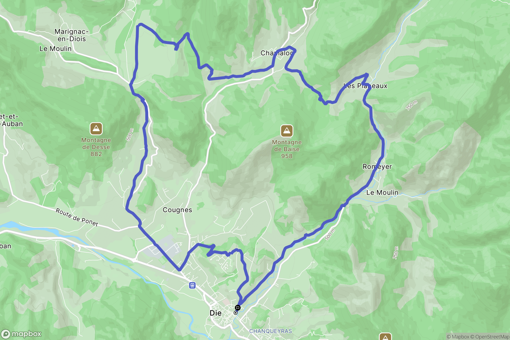 Die : carte du parcours de randonnée - France