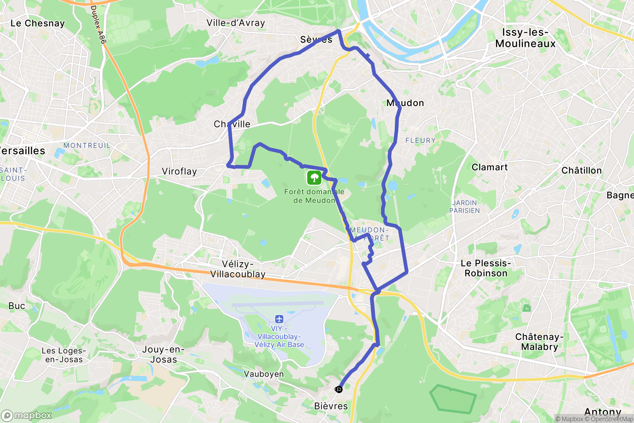 Bièvres : carte du parcours de randonnée - France