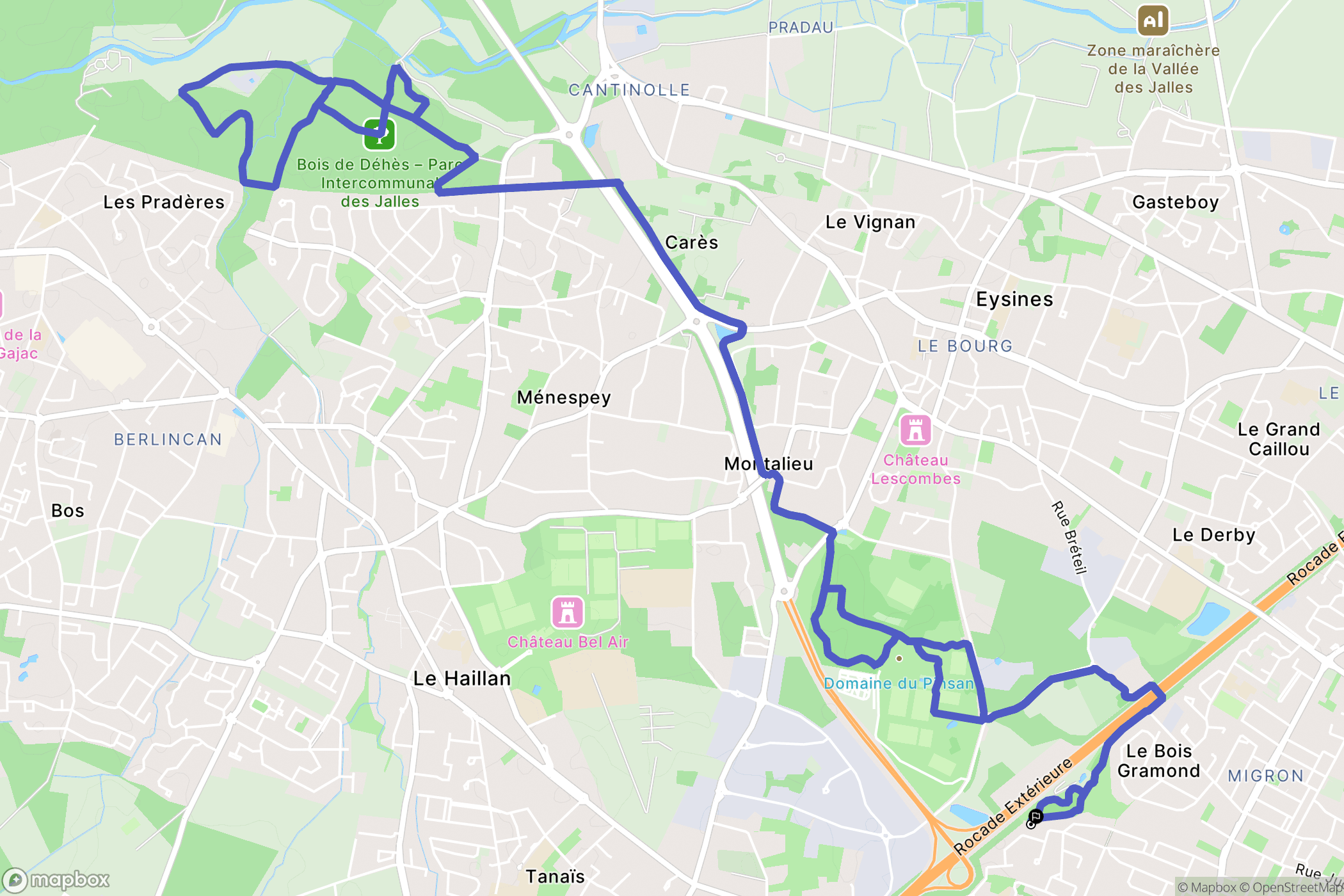 Eysines : carte du parcours de randonnée - France