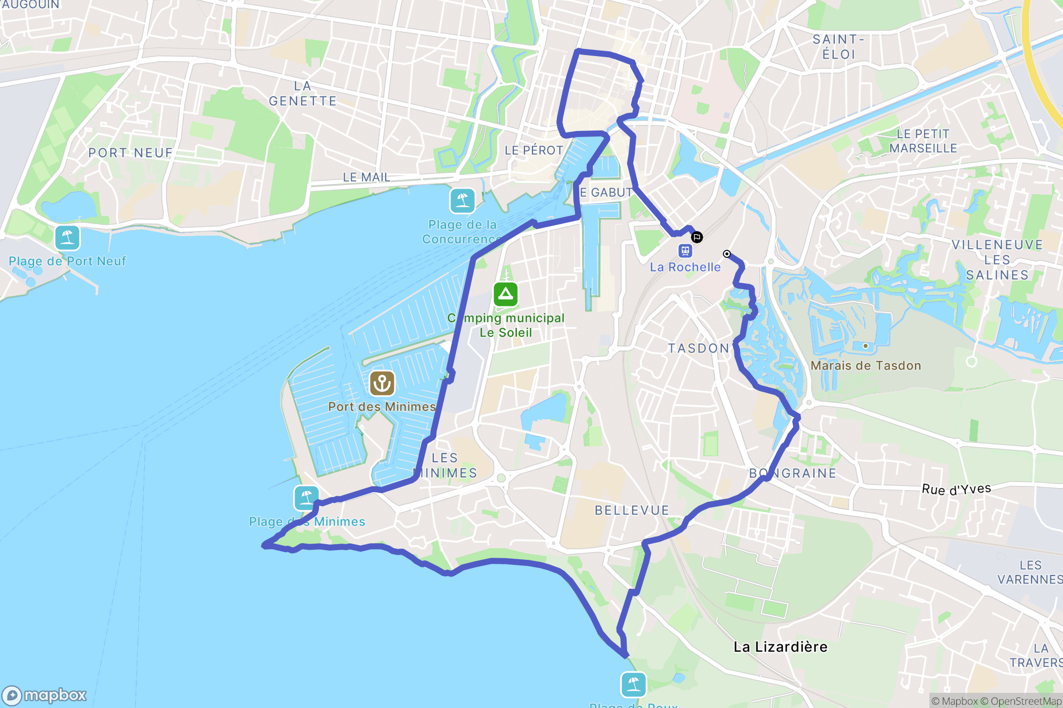La Rochelle : carte du parcours de randonnée - France