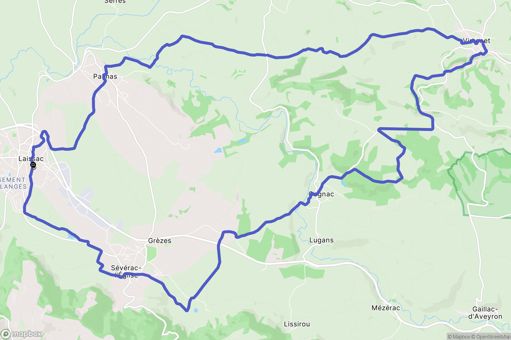 Laissac-Sévérac l'Église : carte du parcours de randonnée - France
